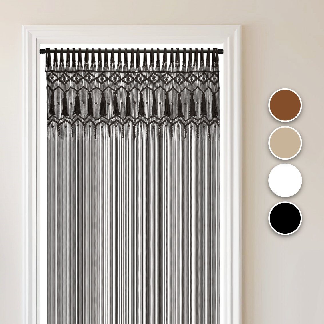 Cozyor Türvorhang Makramee 132 x 200 cm Boho Vorhang Fenstervorhang Raumteiler, Schlaufen (1 St), Baumwolle, schwarz Eclipse, Wandteppich Wandbehang Raumtrenner handgemacht