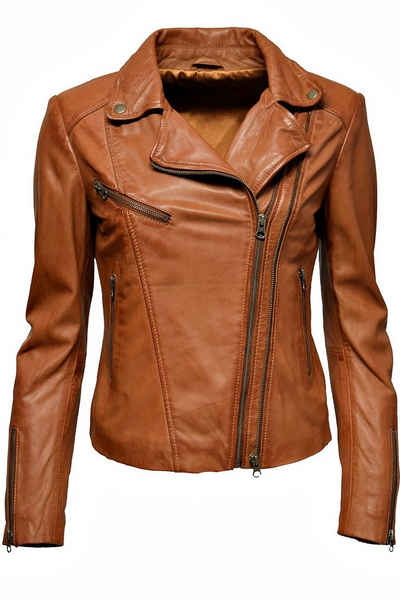 Zimmert Leather Lederjacke Bebie washed, Biker, Reverskragen, weiches Leder, Cognac, Braun, Schwarz, Grau, Dunkelrot