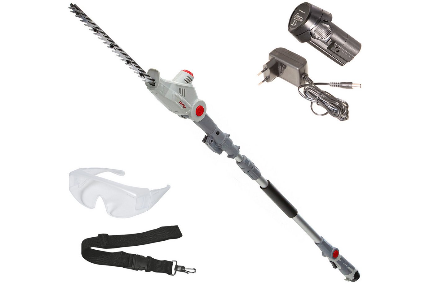 ikra GmbH Teleskop-Heckenschere IATHS 1241, bis 3,50 m Arbeitshöhe, 12 V, Teleskopstiel 1,80–2,35m, Winkelverstellung bis 135°
