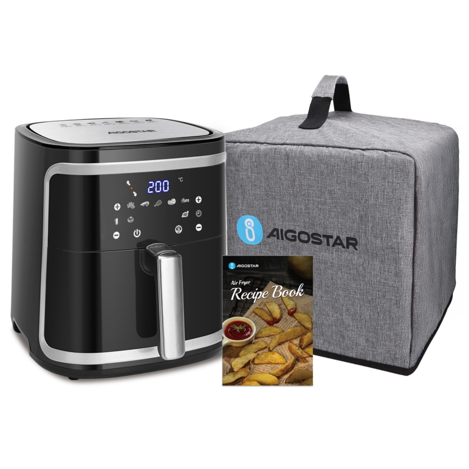 Aigostar Heißluftfritteuse Cube - 7L 1900W Airfryer mit LED-Touchscreen, 7-in-1, Ohne Öl, 90% weniger Fett, 1900,00 W, Temperatursteuerung (80 - 200 °C), 1 - 60 Mins Timer, Memory-Funktion