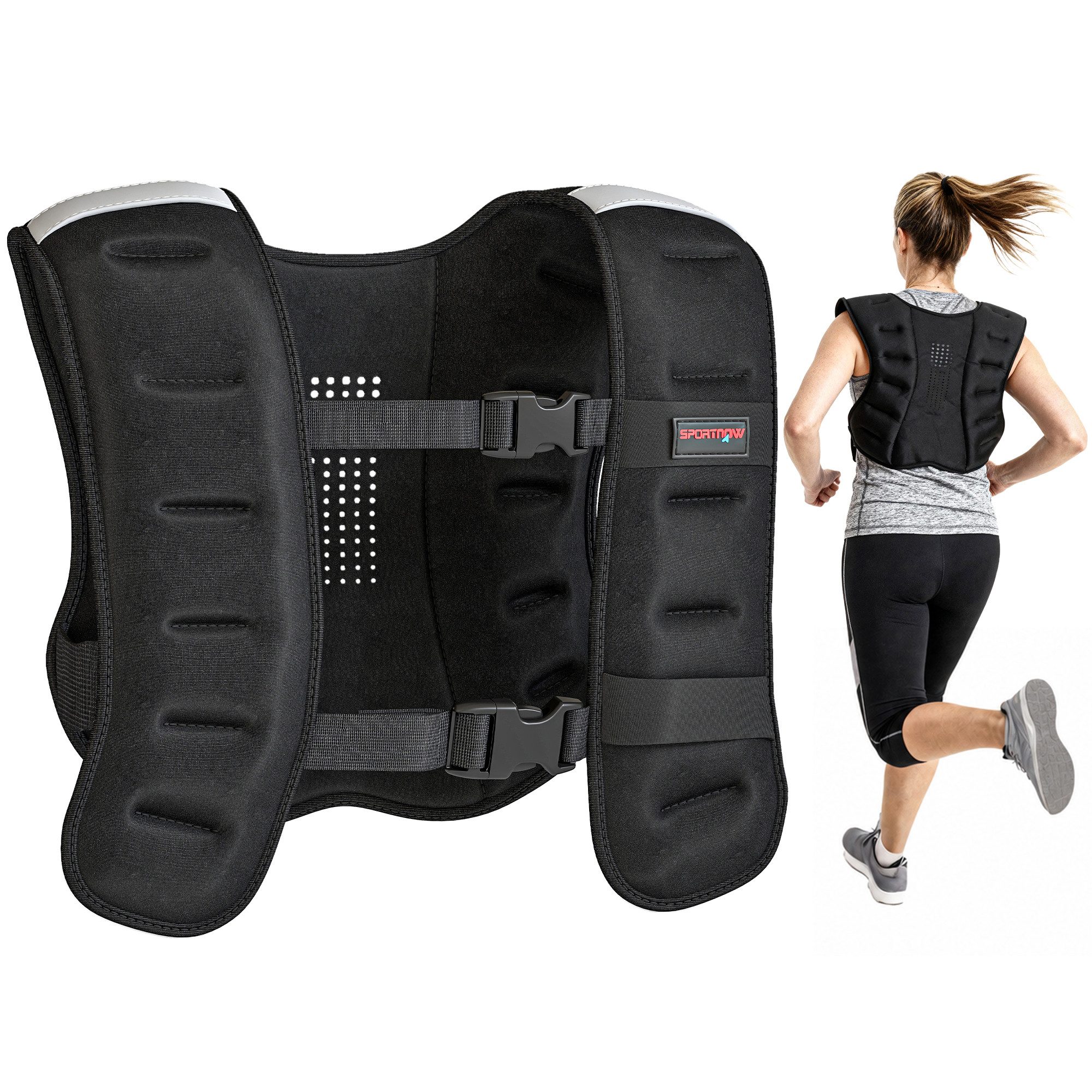 SPORTNOW Gewichtsweste 10 KG Trainingsweste mit Reflektierenden Streifen verstellbaren Gurten, (Set, 1-tlg., mit Reflektionsstreifen), für Muskelaufbau Krafttraining, Laufen, Fitness, Cross Training