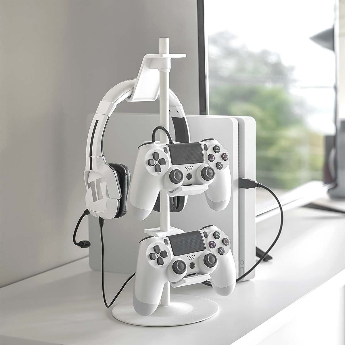 Yamazaki Controller-Halterung Tower Halter Controller und Kopfhörer 38,5 cm, (bis 1 Zoll, -, Ständer, Headsethalterung, 3 Ablagen)