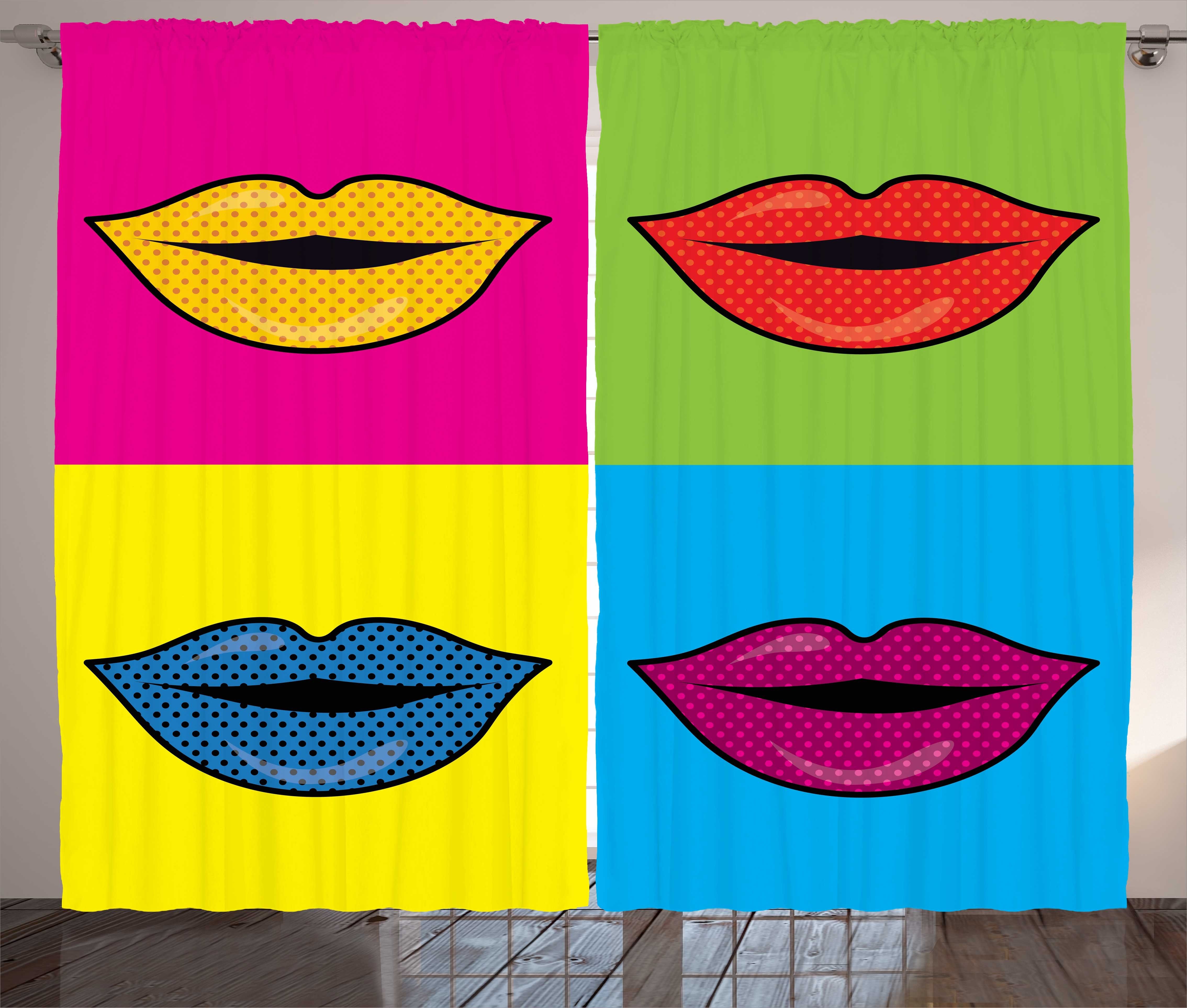 Lippen Vorhang Squares Abakuhaus, in Farbige Pop-Art Gardine mit Haken, und Kräuselband Schlaufen Schlafzimmer