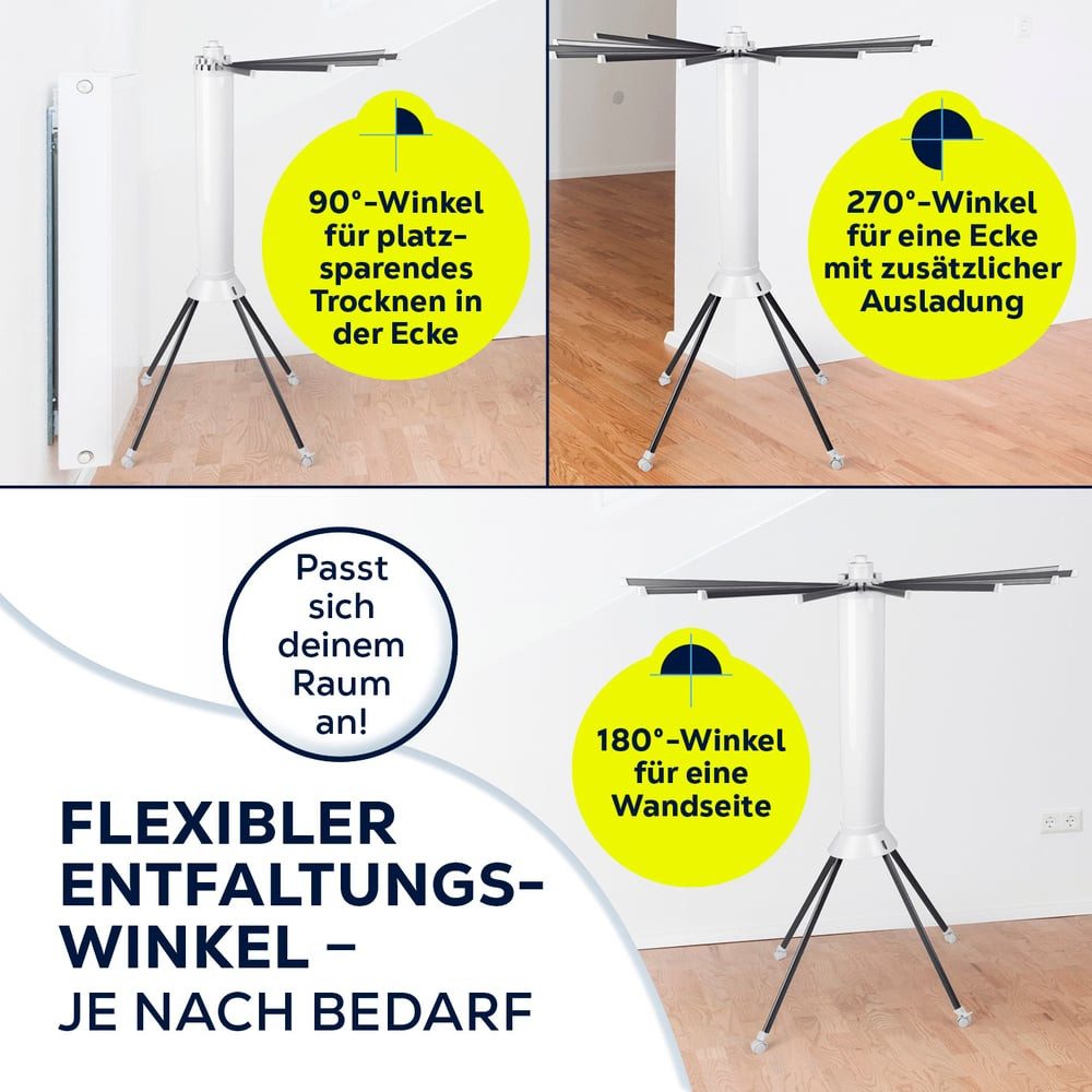 EASYmaxx Wäscheständer Platzwunder 800 – zusammenklappbarer Wäscheständer, 16 Armen, Platzsparend & stabil mit 4-Fuß-Stativ – Bild 3 von 5