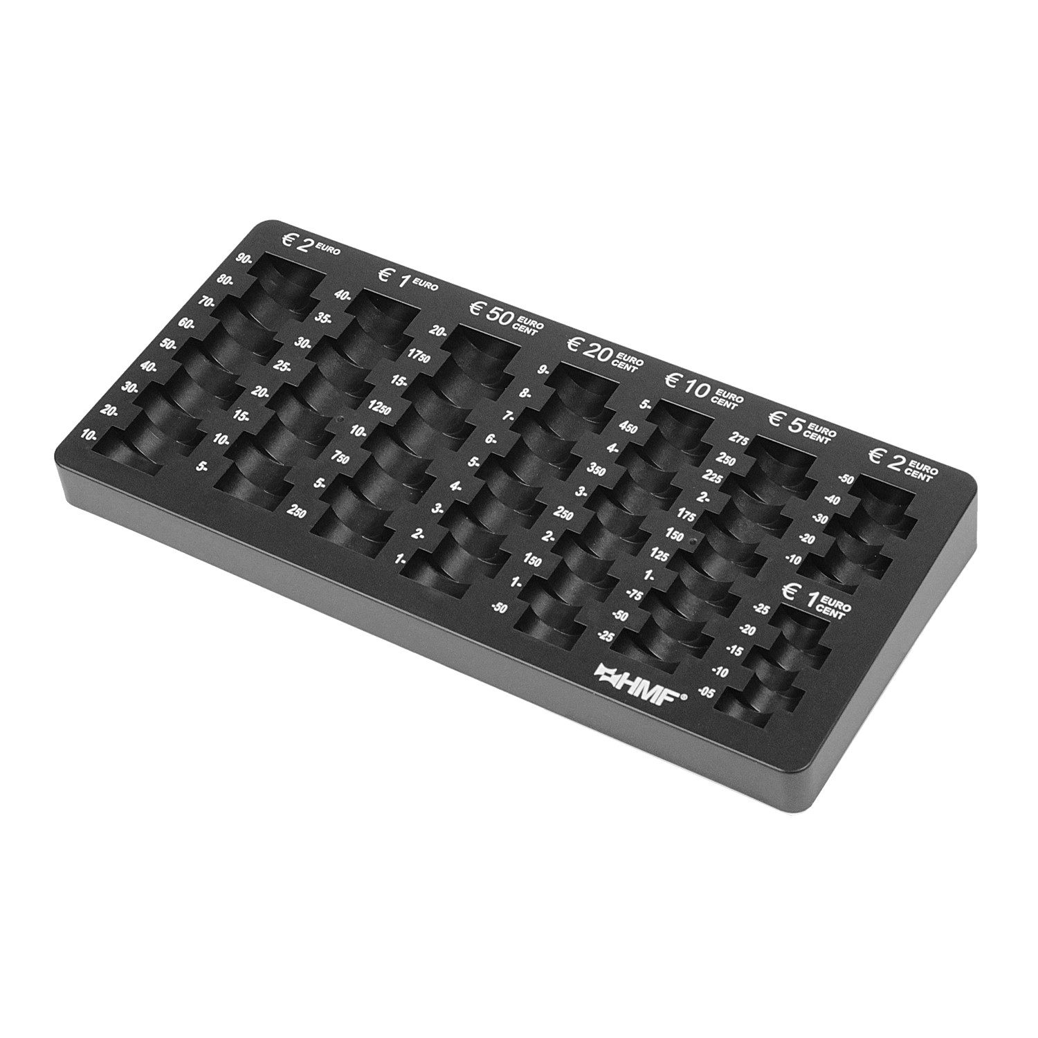HMF Geldkassette Euro-Münzzählbrett abgeschrägt, 27,5 x 13 x 3 cm, schwarz