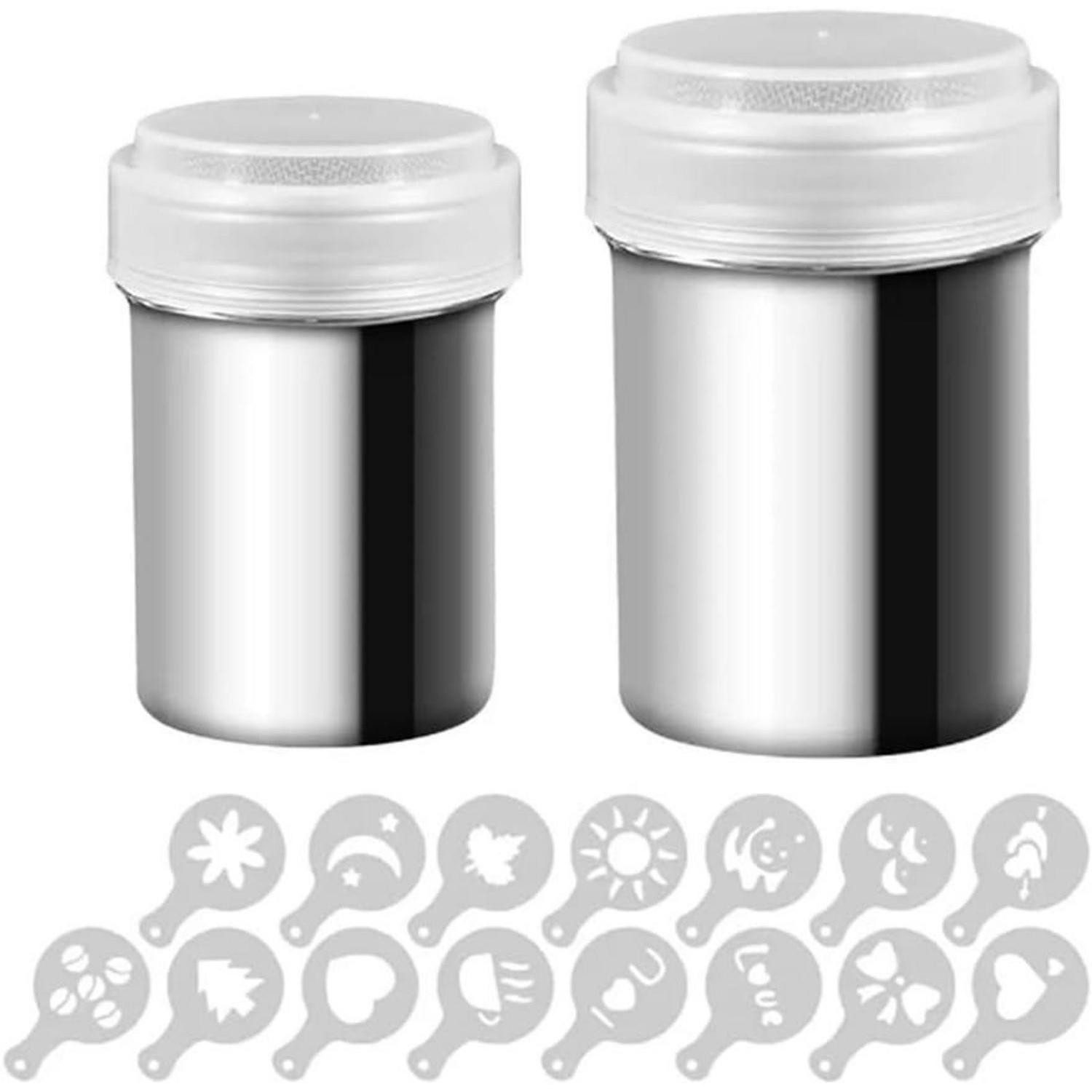 LuxusKollektion Puderzuckerstreuer Puderzuckerstreuer Kakaostreuer Edelstahl Kaffeeschablonen 2 Packung