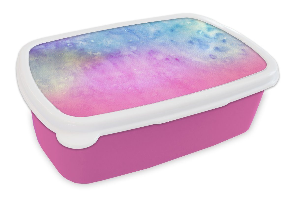 MuchoWow Lunchbox Aquarell - Rosa - Blau - Gelb, Kunststoff, (2-tlg), Brotbox für Erwachsene, Brotdose Kinder, Snackbox, Mädchen, Kunststoff