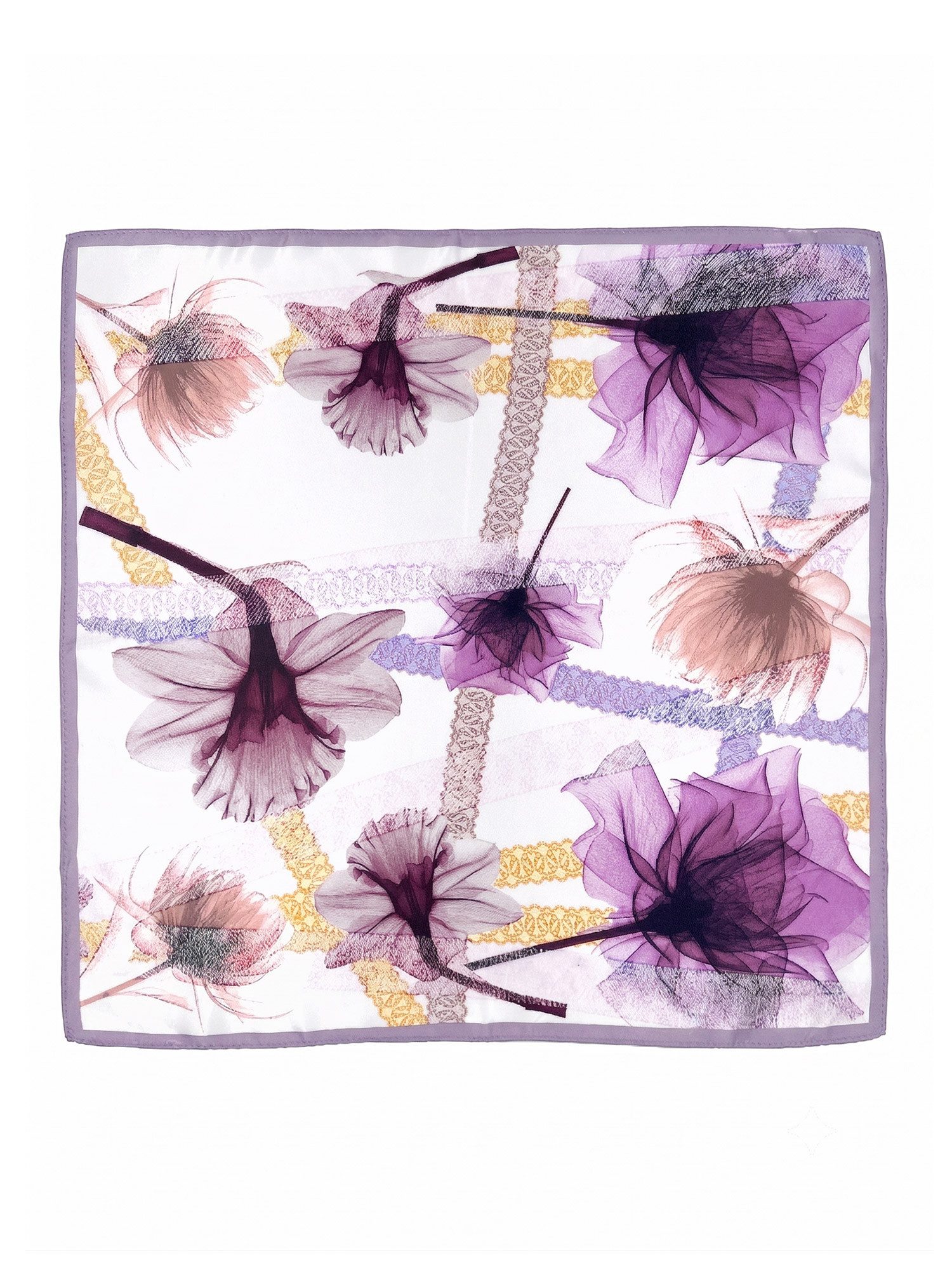Vivi Idee Seidentuch 100% Maulbeerseide Halstuch Damen Violette Blütenpoesie, Quadratisches 53x53 cm Halstuch, bedrucktes Seidenschal