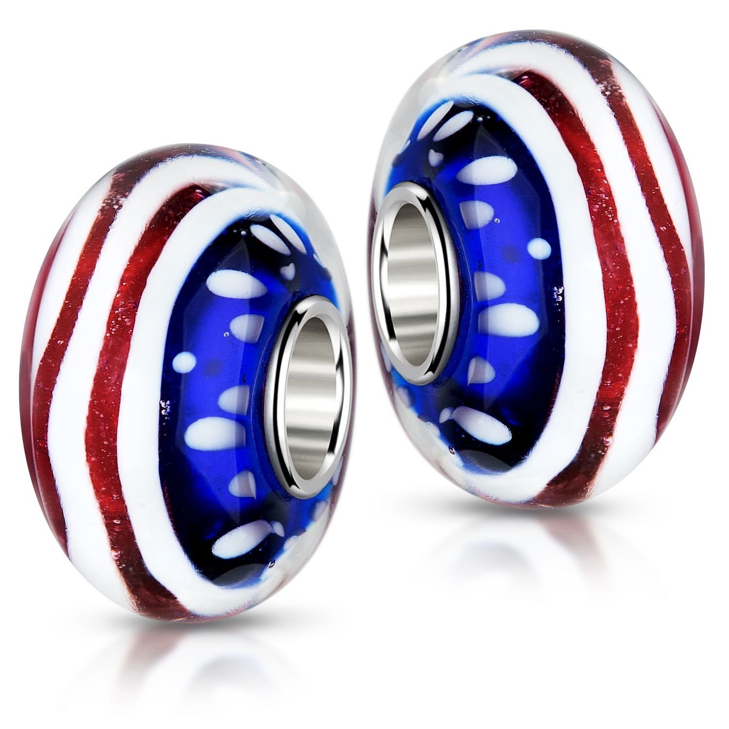 Materia Kern Bead 925 and Glasperle USA Stars 1420, Flagge aus Stripes Silber Sterling /