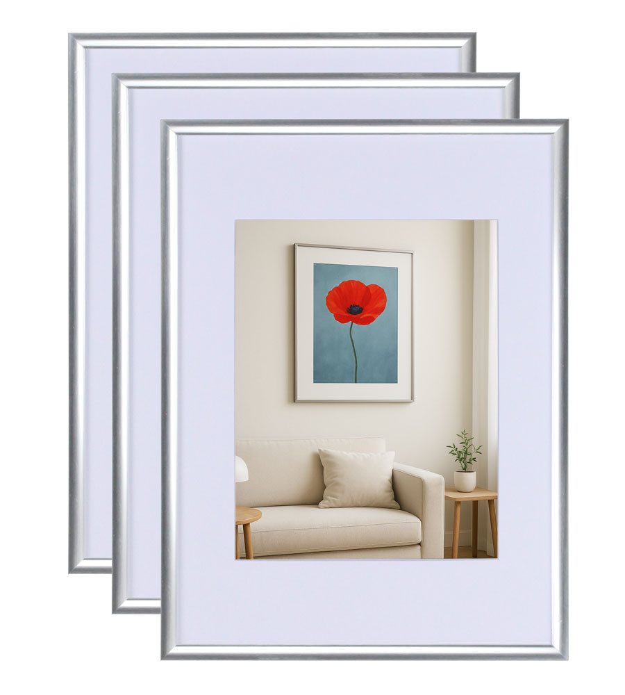 IDEAL TREND Bilderrahmen 3er 5er Set New Lifestyle Kunststoff Bilderrahmen mit Passepartout & K, für 1 Bilder (3 St), Schrägschnitt Passepartout