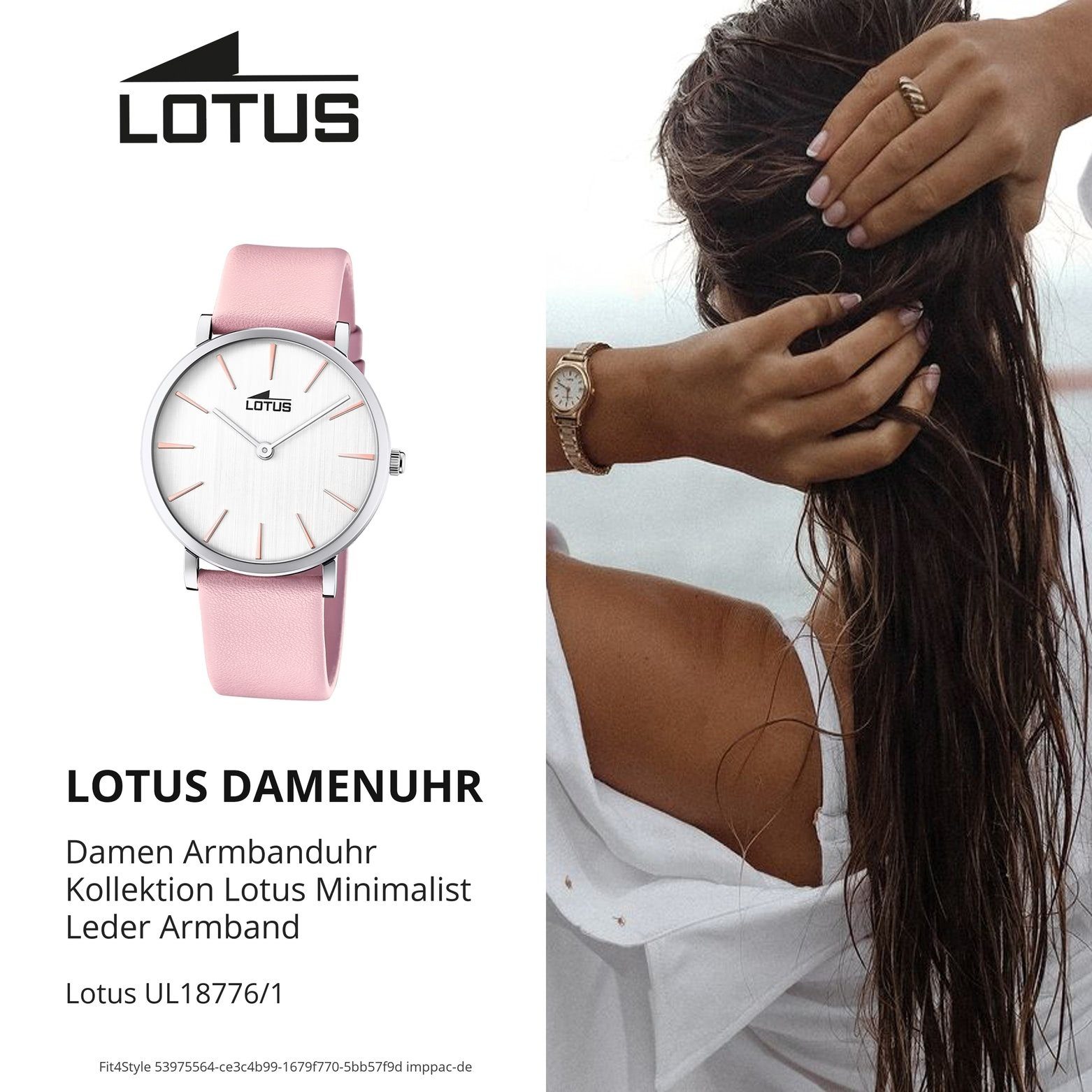 Damen Uhren Lotus Quarzuhr UL18776/1 Lotus Damen Armbanduhr Minimalist, Damenuhr rund, mittel (ca. 38mm), Edelstahl, Lederarmban