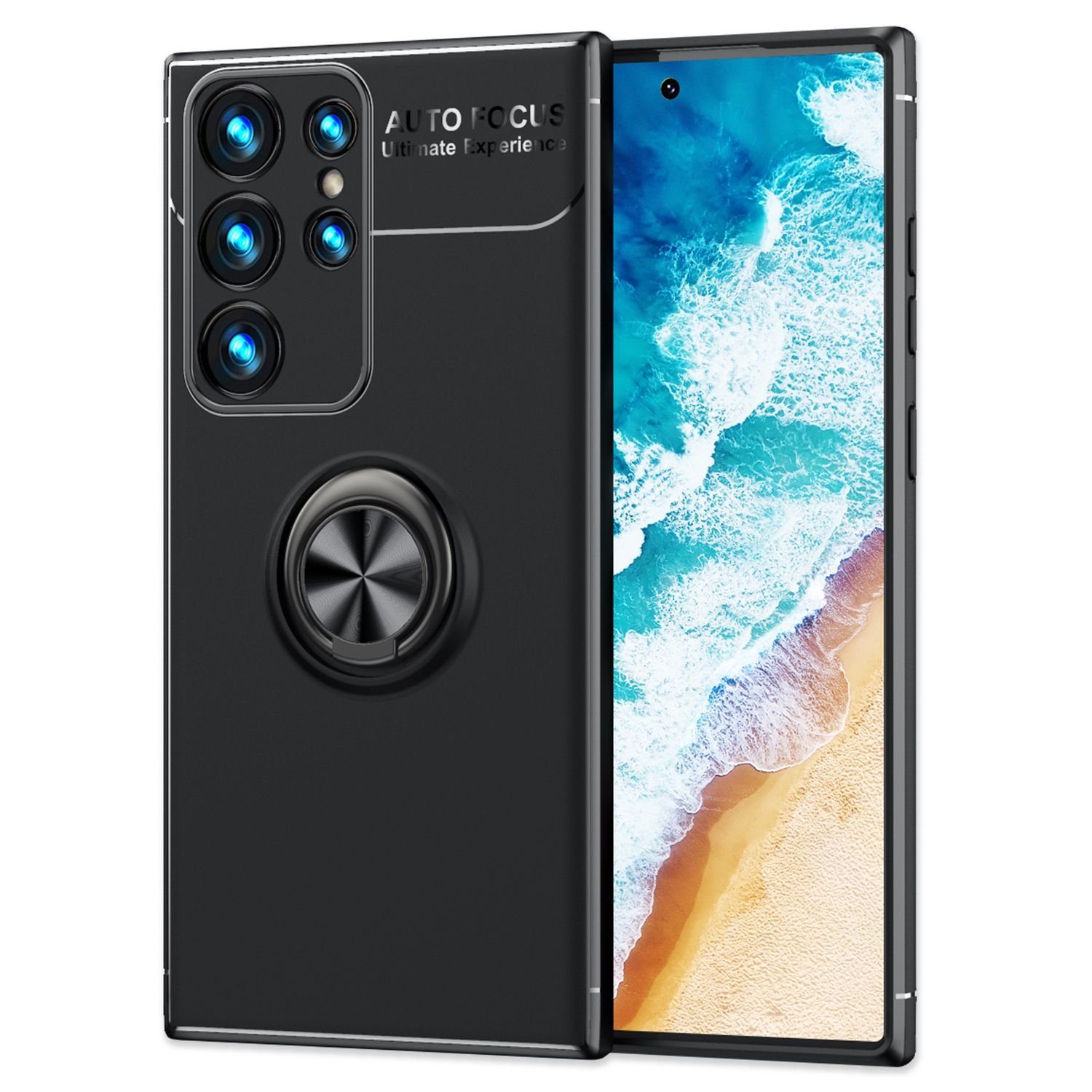 Nalia Smartphone-Hülle Samsung Galaxy S24 Ultra, Matte Silikon Hülle mit Ring / Drehbarer Fingerhalter / Standfunktion