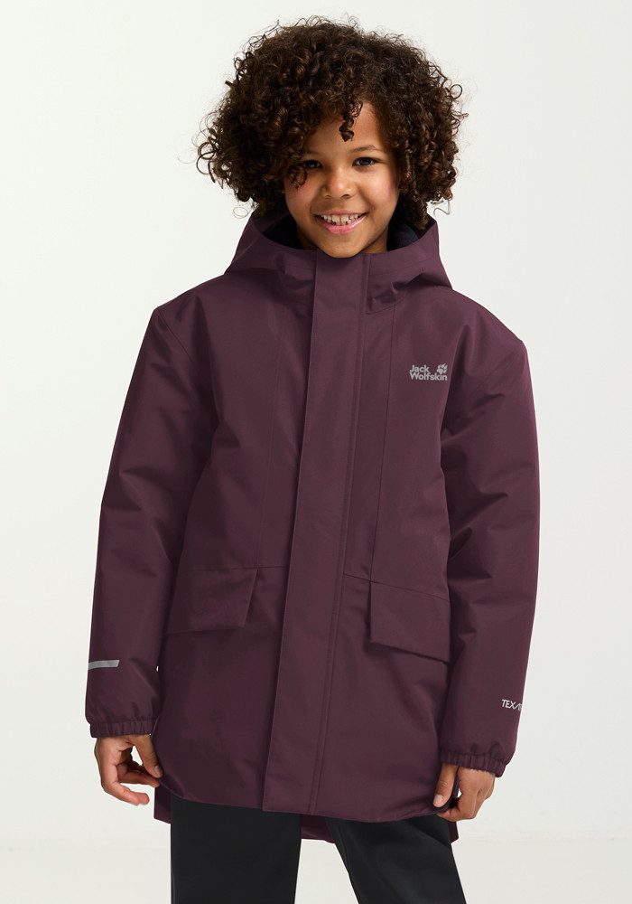 Jack Wolfskin Outdoorjacke CANVEY JKT KIDS für Kinder, mit Kapuze, wasserdicht, winddicht, atmungsaktiv, wärmend