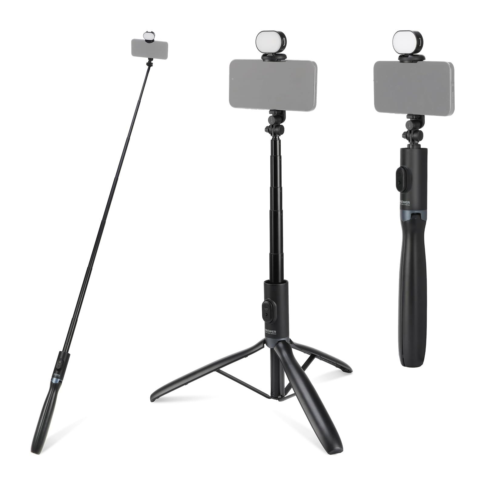 Neewer Selfie-Stick PA987 Selfie Stick Stativ mit Licht, 170cm ausziehbarer Handyhalterung, mit Fernbedienung, 1/4" Gewinde Kaltschuh, für iPhone Samsung Video