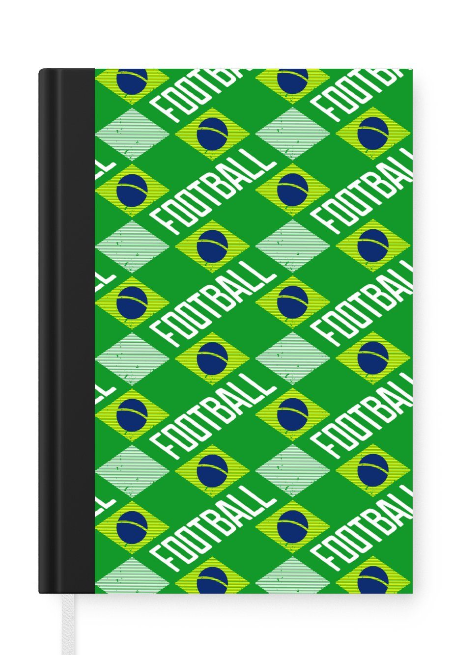 MuchoWow Notizbuch Brasilien - Fußball - Muster, Journal, Merkzettel, Tagebuch, Notizheft, A5, 98 Seiten, Haushaltsbuch