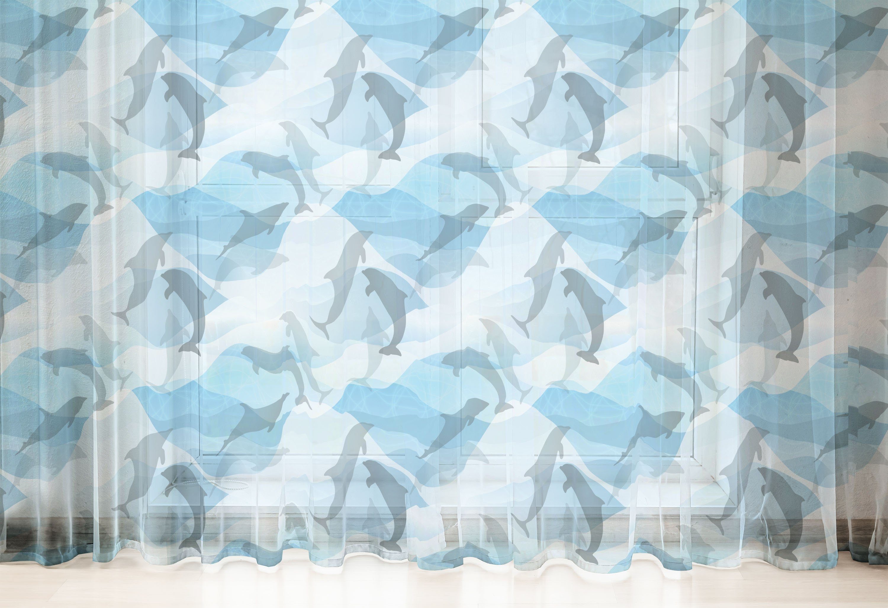 2 Drapierung schiere für Hochzeit Panels, Gardine Unterwasser-Fisch-Muster Party Abakuhaus, Delphin