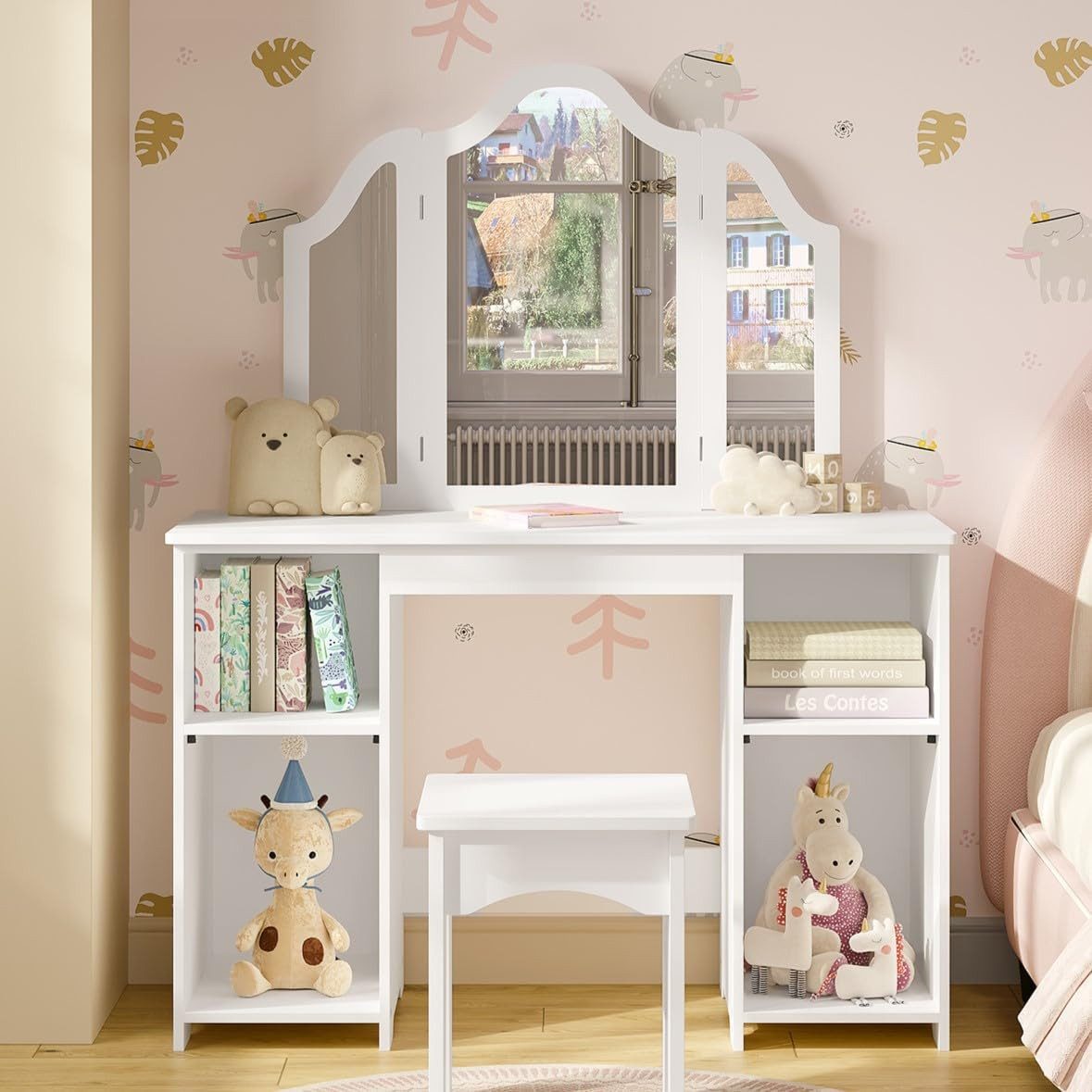 Woltu Schminktisch (1-St), Mädchen Kosmetiktisch mit Hocker Spiegel, weiß günstig online kaufen
