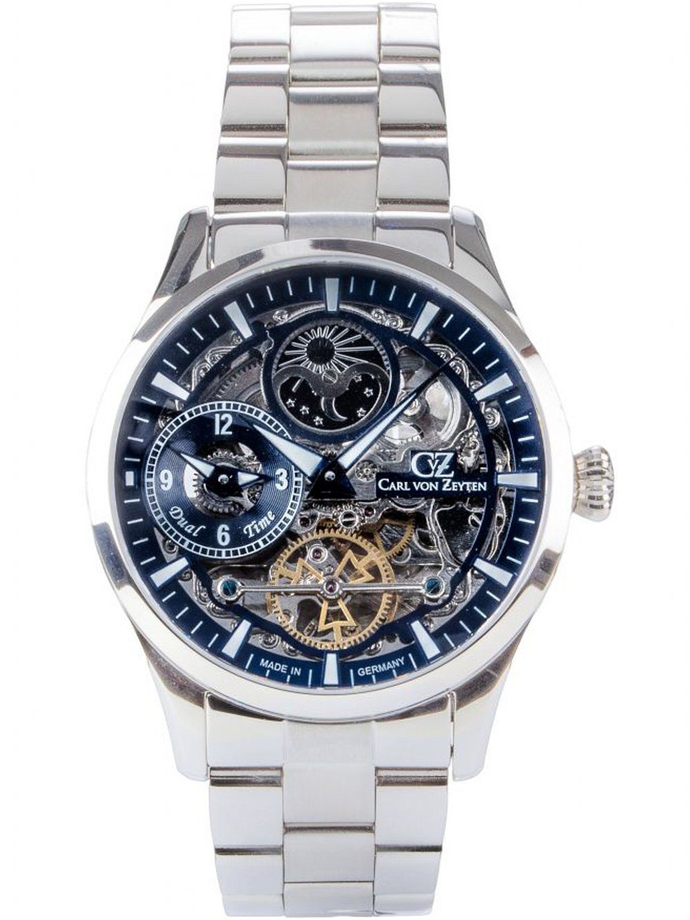 Carl von Zeyten Automatikuhr Carl von Zeyten CVZ0063BLMS Freiburg Automatik Dual Time Herrenuhr 44m Carl von Zeyten CVZ0063BLMS Freiburg Automatik Dual Time Herrenuhr 44mm