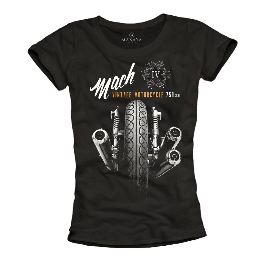 Print-Shirt Damen Top Motorrad Motiv Coole Biker Bekleidung Oberteile Aufdruck