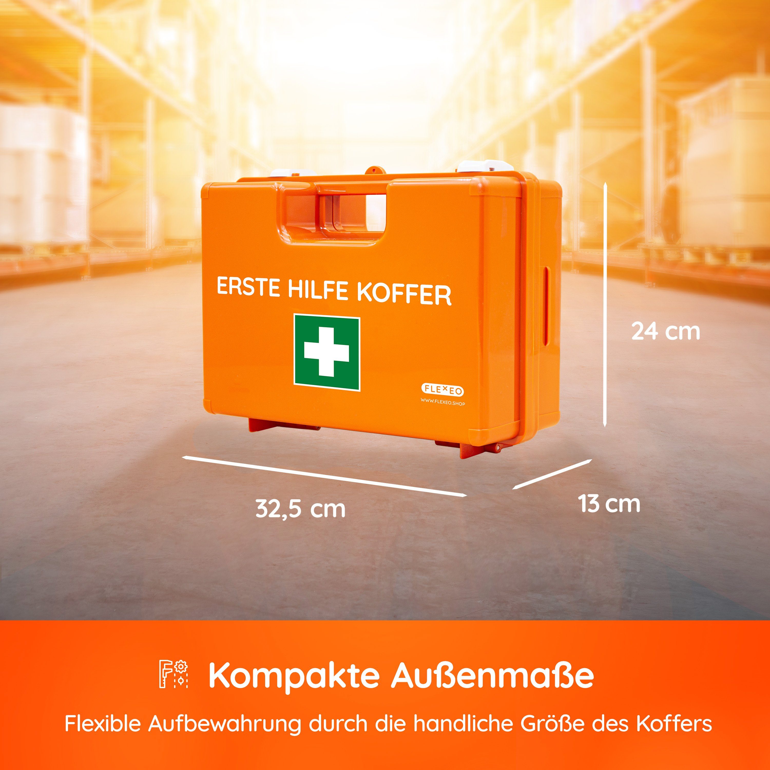 FLEXEO Erste-Hilfe-Koffer leer mit Wandhalterung, (1 St), großer  Verbandkasten, orange