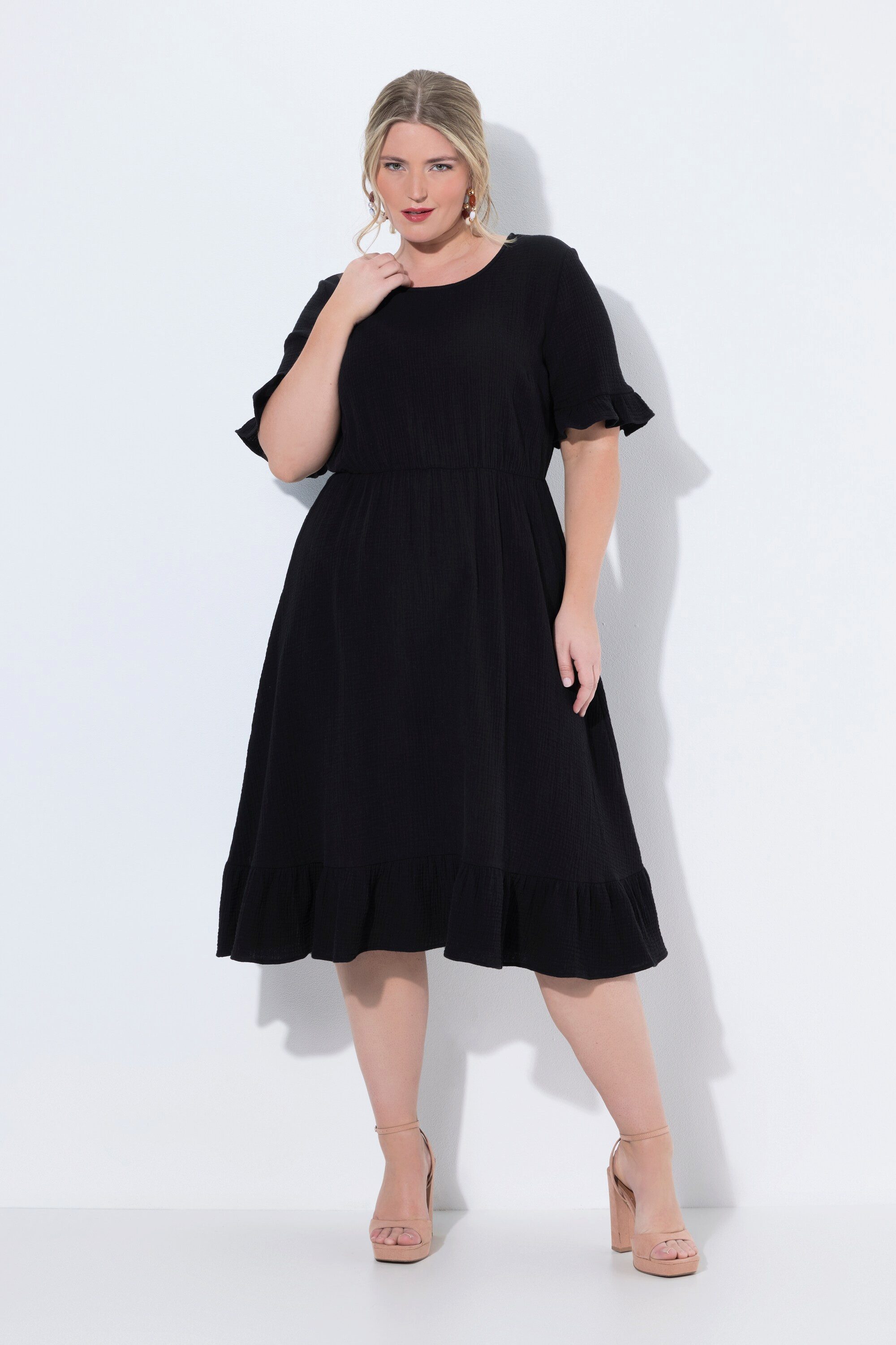 MIAMODA Midikleid Musselinkleid Midilänge Volants Halbarm