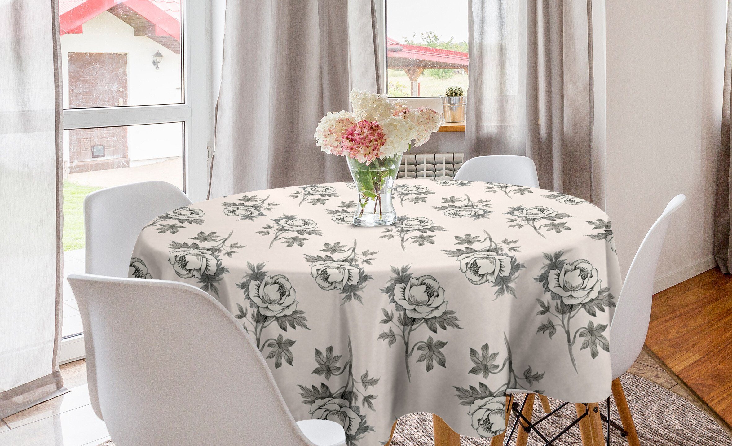 Abakuhaus Tischdecke Kreis Tischdecke Abdeckung für Esszimmer Küche Dekoration, Blumen Hand gezeichnet Romantische Rose