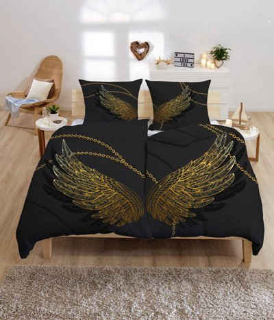 Bettwäsche Gold-Line Bed in Gr. 135x200 cm, Gold-Line, Microfaser, 4 teilig, elegante Bettwäsche mit Reißverschluss, bedruckte Bettwäsche