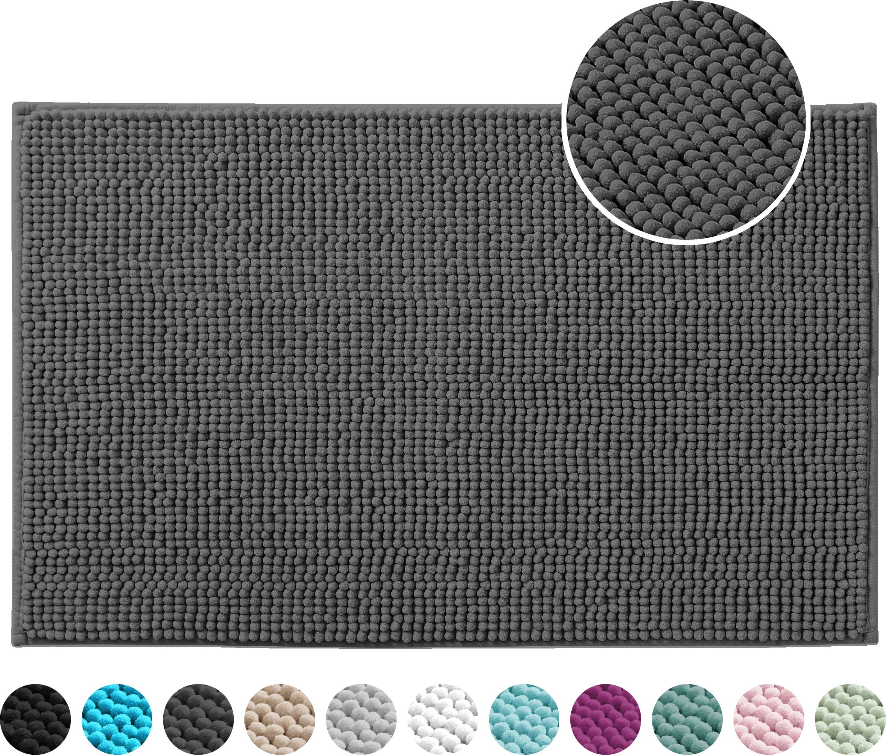 OTTO home Badematte Vanessa Chenille Standard, Badvorleger, Badezimmer, Duschvorleger, Höhe 15 mm, schnell trocknend, strapazierfähig, fußbodenheizungsgeeignet, Polyester, rechteckig, Uni Farben, besonders weich
