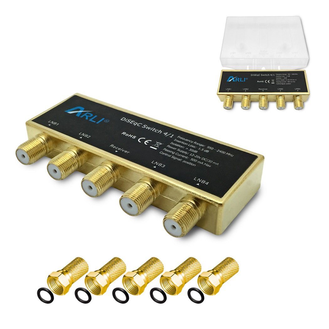 Schalter Stecker ARLI 5x DiSEqC F Schalter mit vergoldet Wetterschutzgehäuse + 4/1