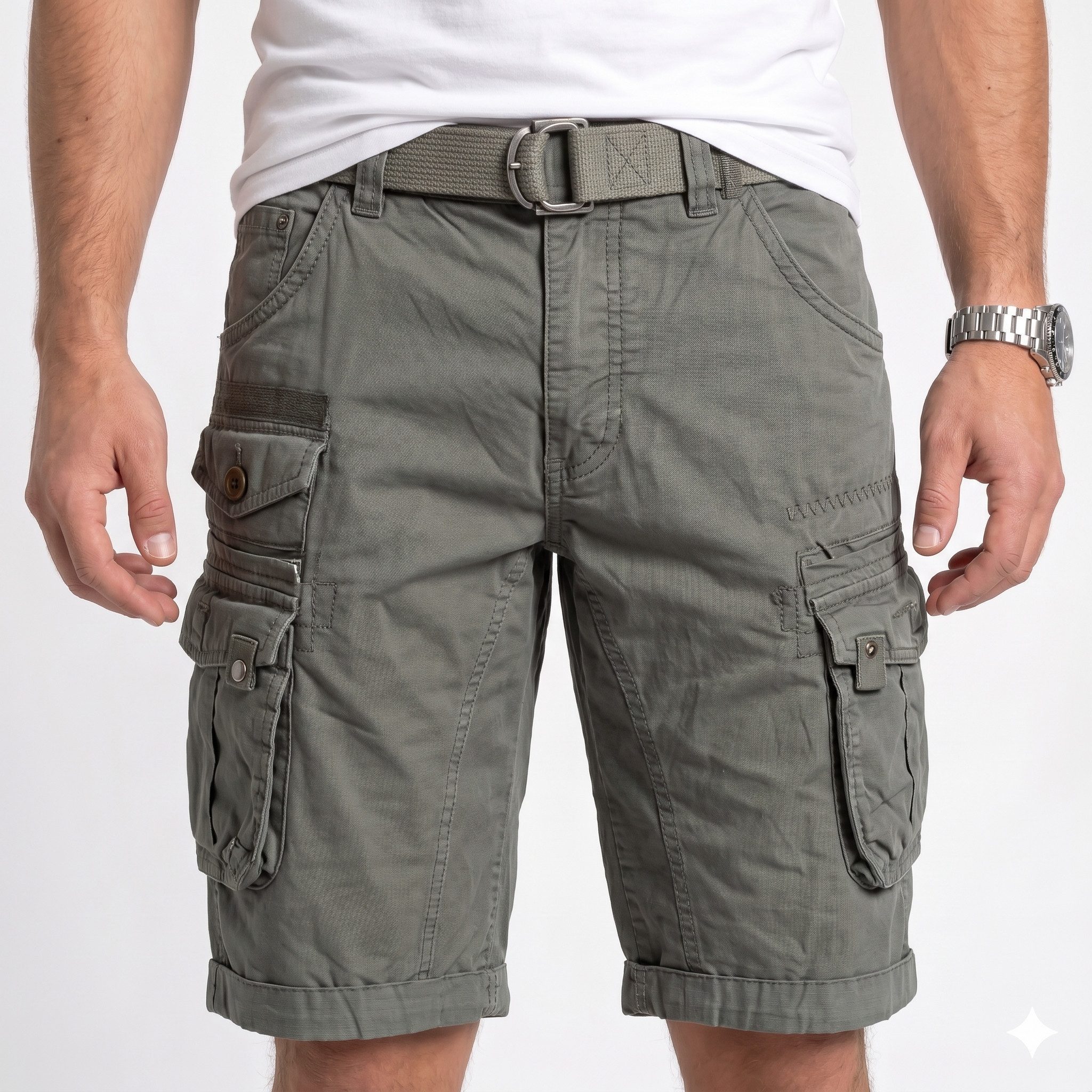 geographical norway Cargoshorts Herren – Kurze Hose aus Baumwolle, Regular Fit Bermuda Shorts mit Gürtel & Cargotaschen, Größe S–5XL