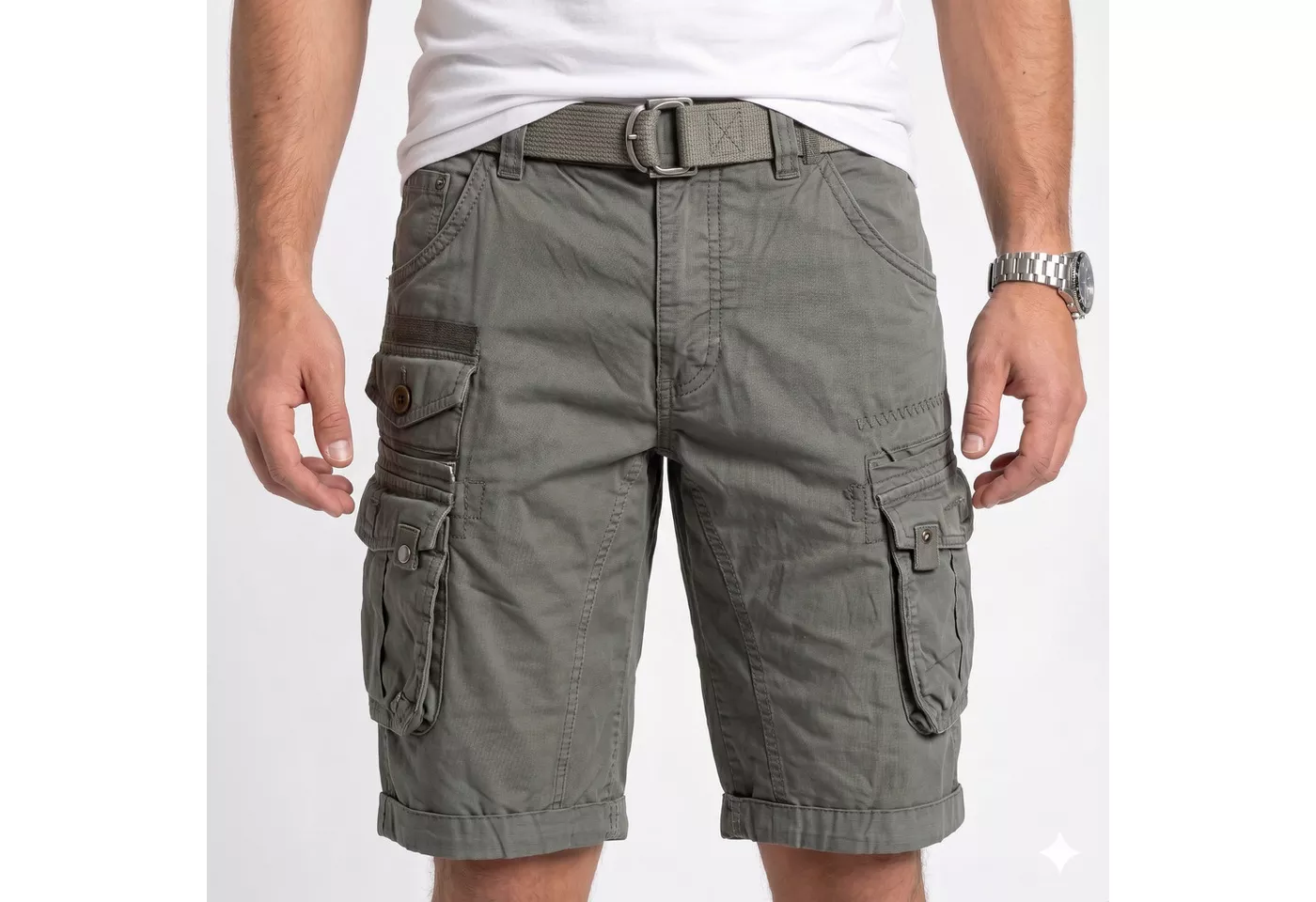 geographical norway Cargoshorts Herren – Kurze Hose aus Baumwolle, Regular Fit Bermuda Shorts mit Gürtel & Cargotaschen, Größe S–5XL
