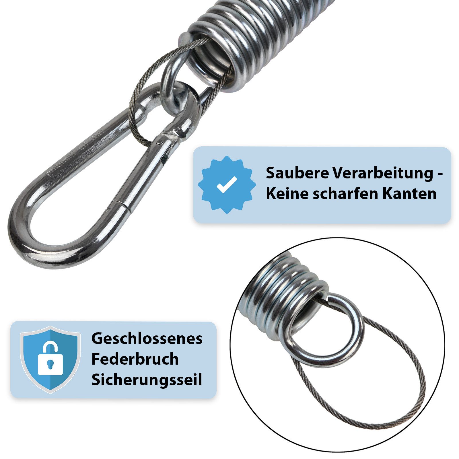 Montafox Zugfeder Stahlfeder für Hängesessel mit Sicherungsseil und zwei Karabinerhaken – Bild 5 von 5