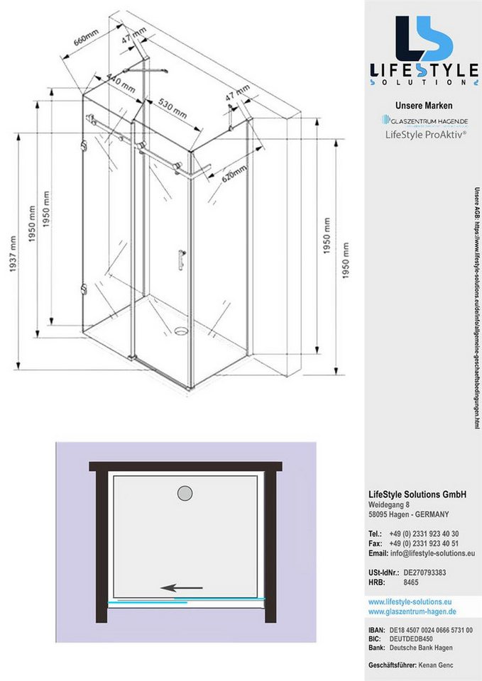 Thumbnail - Glaszentrum Hagen Eckdusche Glaszentrum Hagen - 100x75x195cm - Hebe Duschkabine - Dusche Duschabtr
