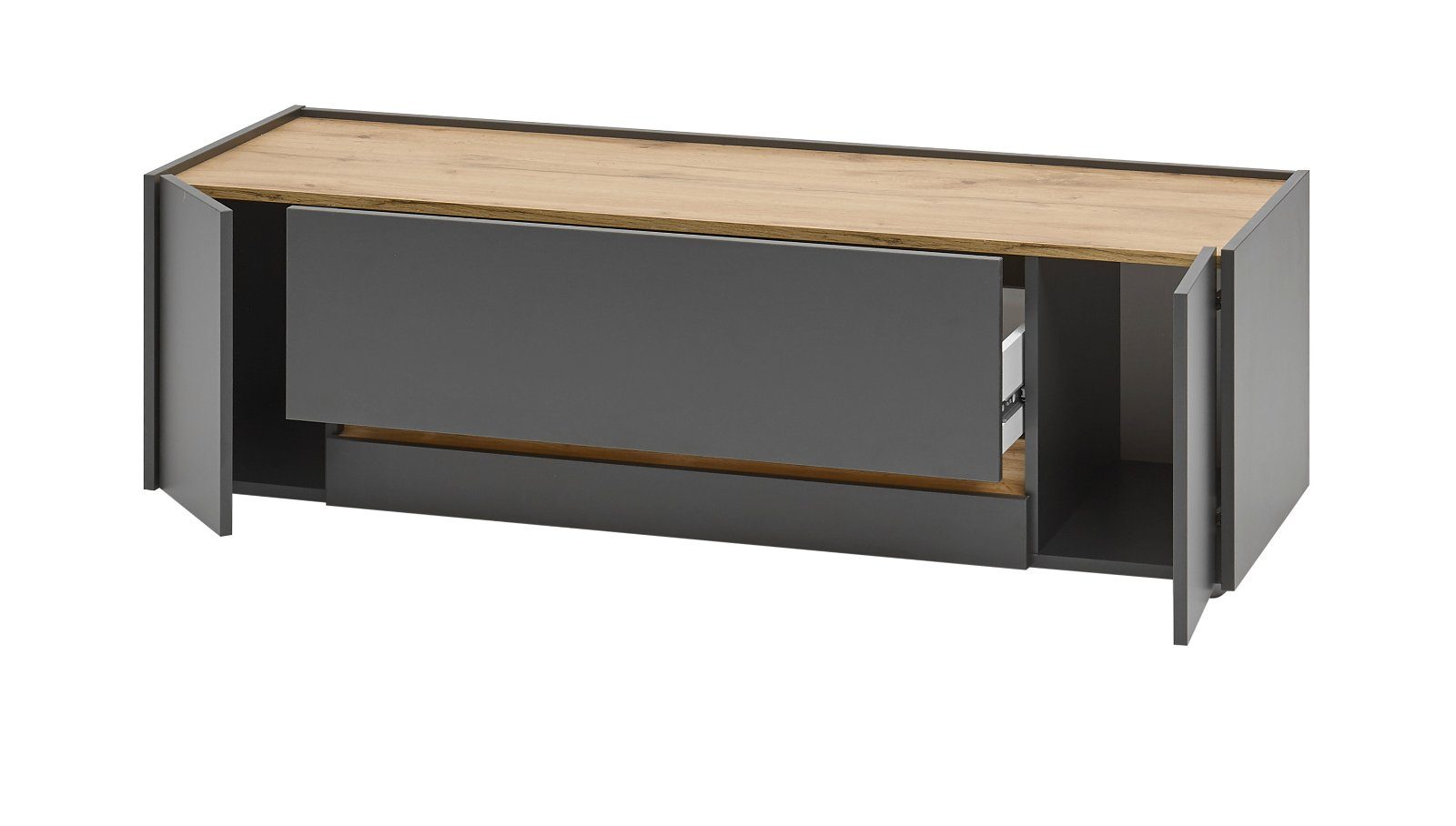 Furn.Design Lowboard Center (TV Unterschrank in grau mit Eiche, 140 cm), viel Stauraum – Bild 5 von 5