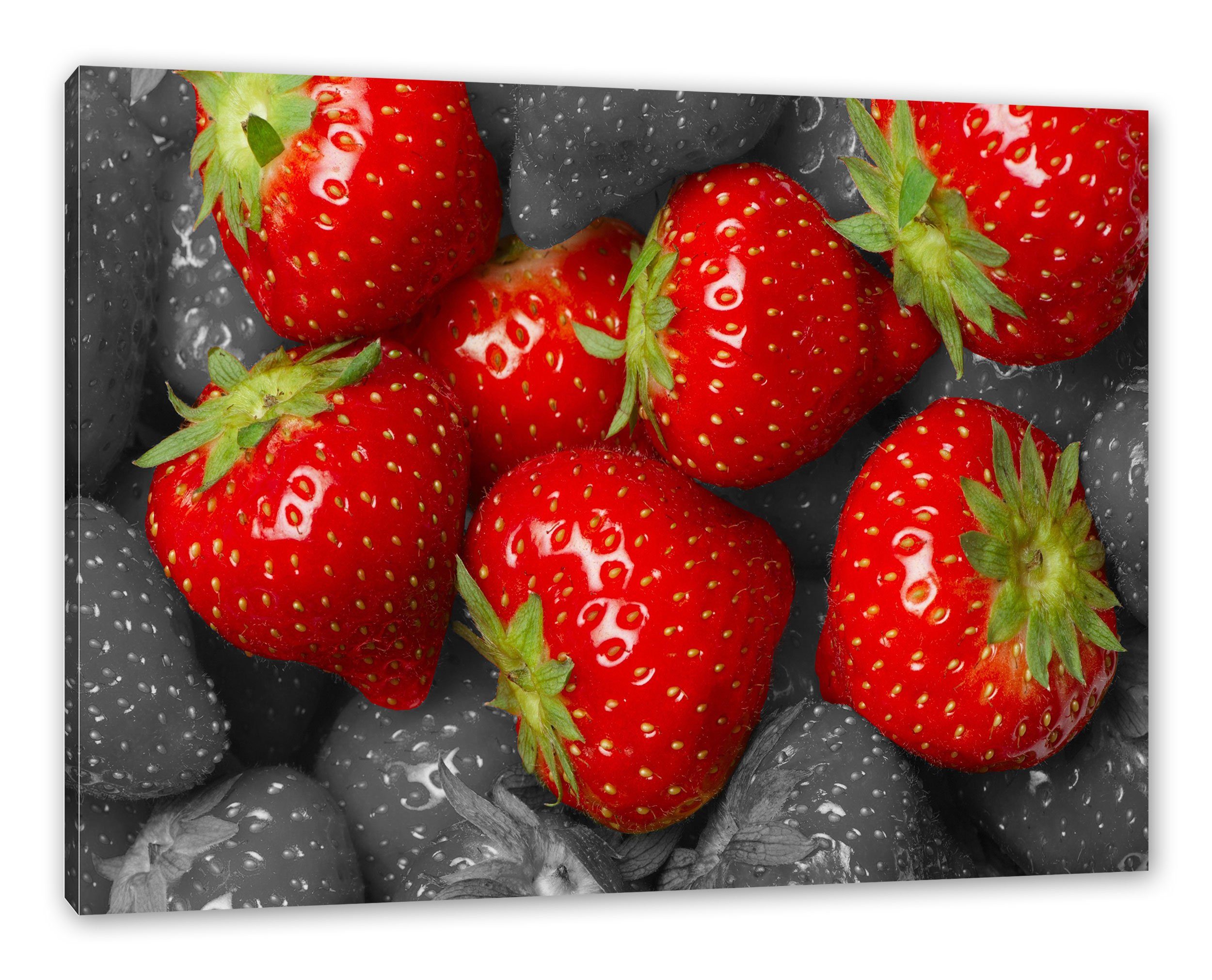Pixxprint Leinwandbild Leckere Knallrote Erdbeere, Leckere Knallrote St), bespannt, inkl. (1 Zackenaufhänger Erdbeere fertig Leinwandbild
