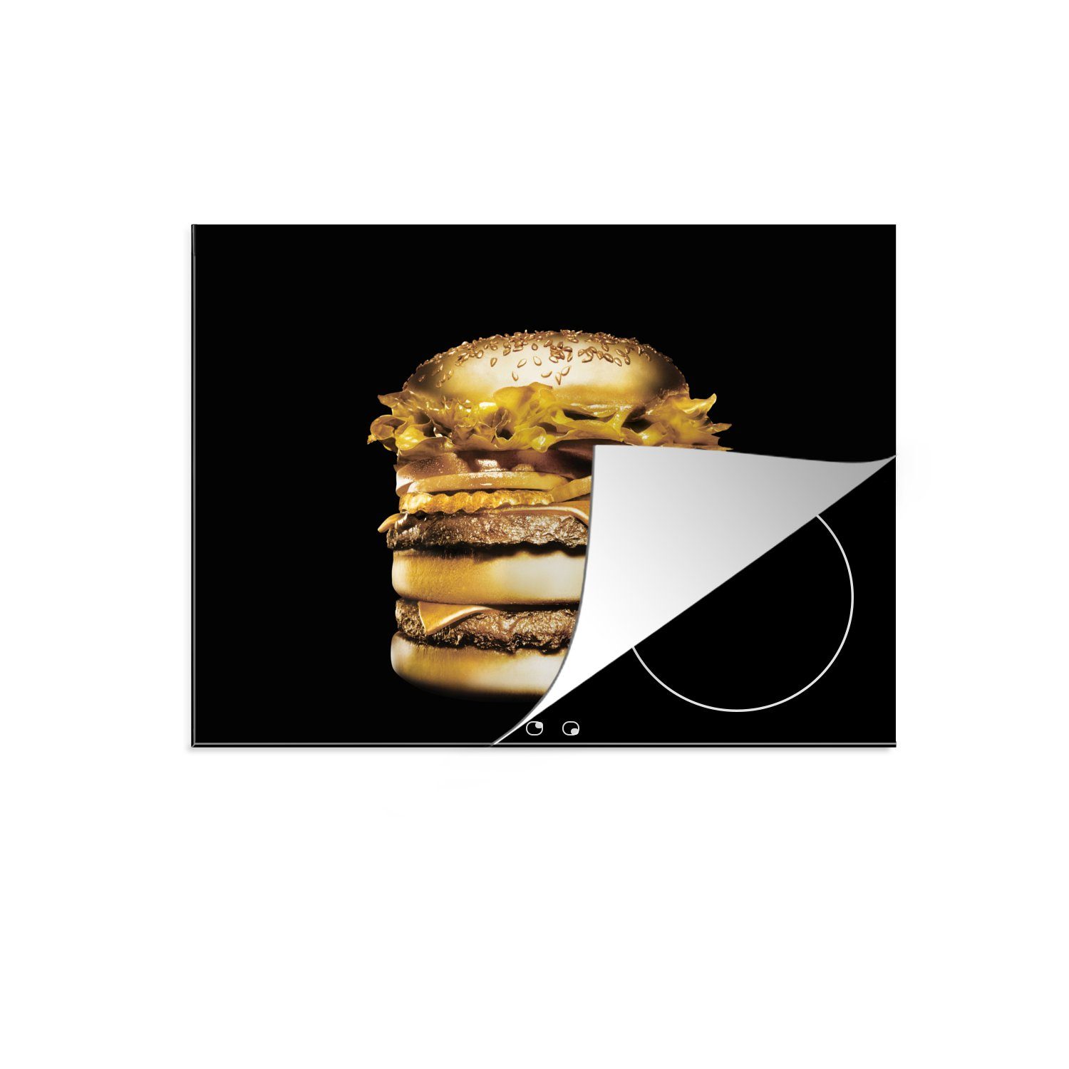 Vinyl, küche, 59x52 cm, Goldener Hintergrund., tlg), die Herdblende-/Abdeckplatte für MuchoWow auf Hamburger schwarzem Induktionsmatte Ceranfeldabdeckung (1