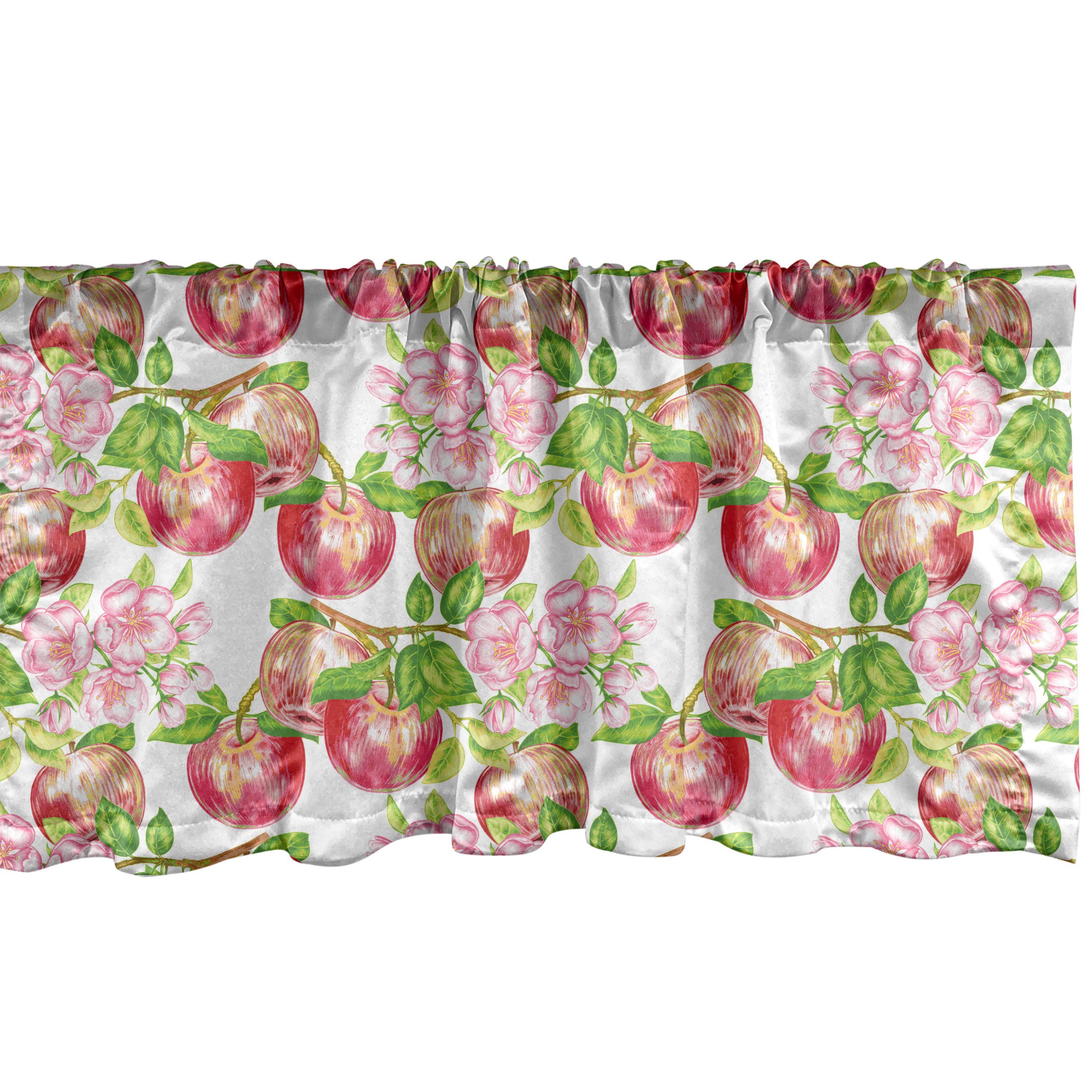 Scheibengardine Vorhang Volant für Küche Schlafzimmer Dekor mit Stangentasche, Abakuhaus, Microfaser, Sommer Natur Apfelbaum Blume