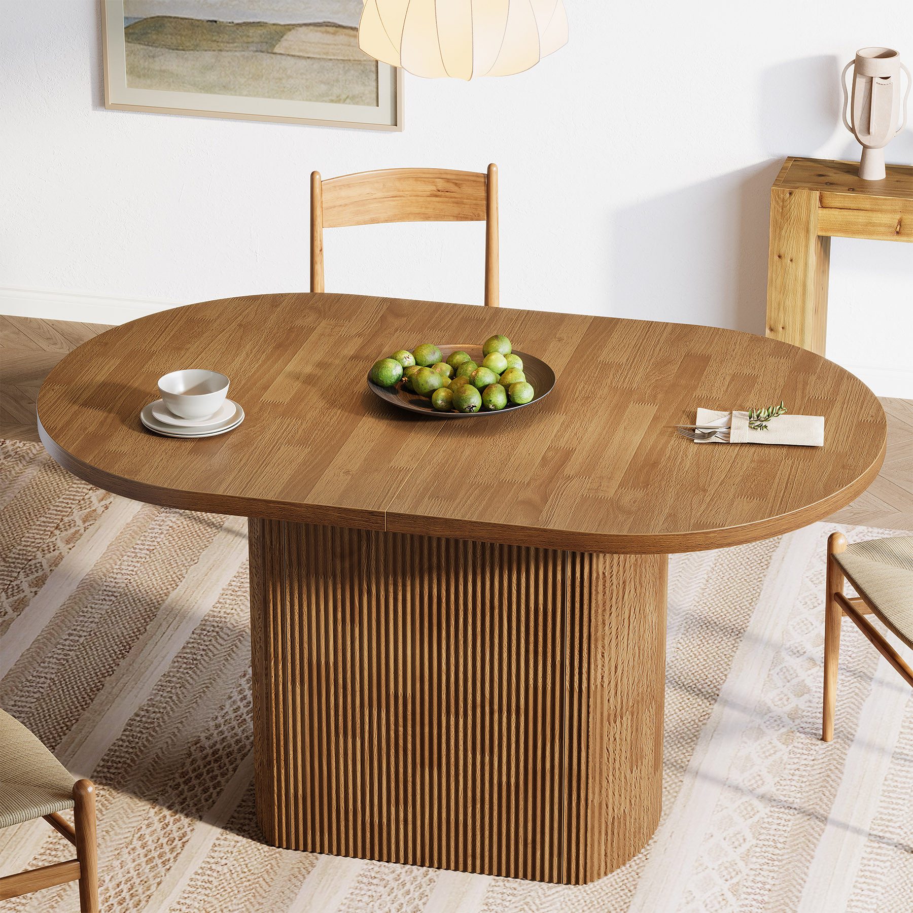 Tribesigns Esstisch Ovale Esstisch 120x70cm Landhaustisch Eiche Optik Braun – Bild 5 von 5