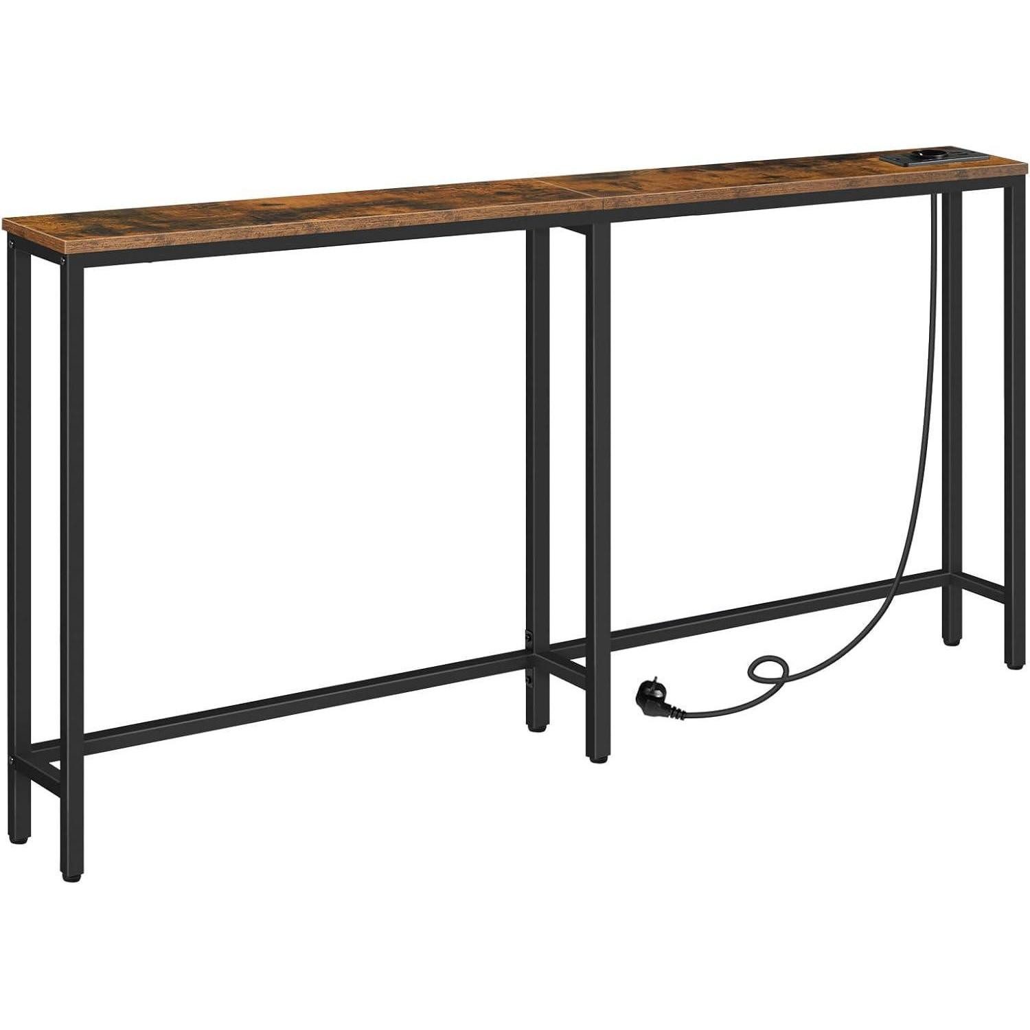 LuxusKollektion Konsolentisch Schmaler Konsolentisch mit Steckdosenleiste und Ladestation Vintage