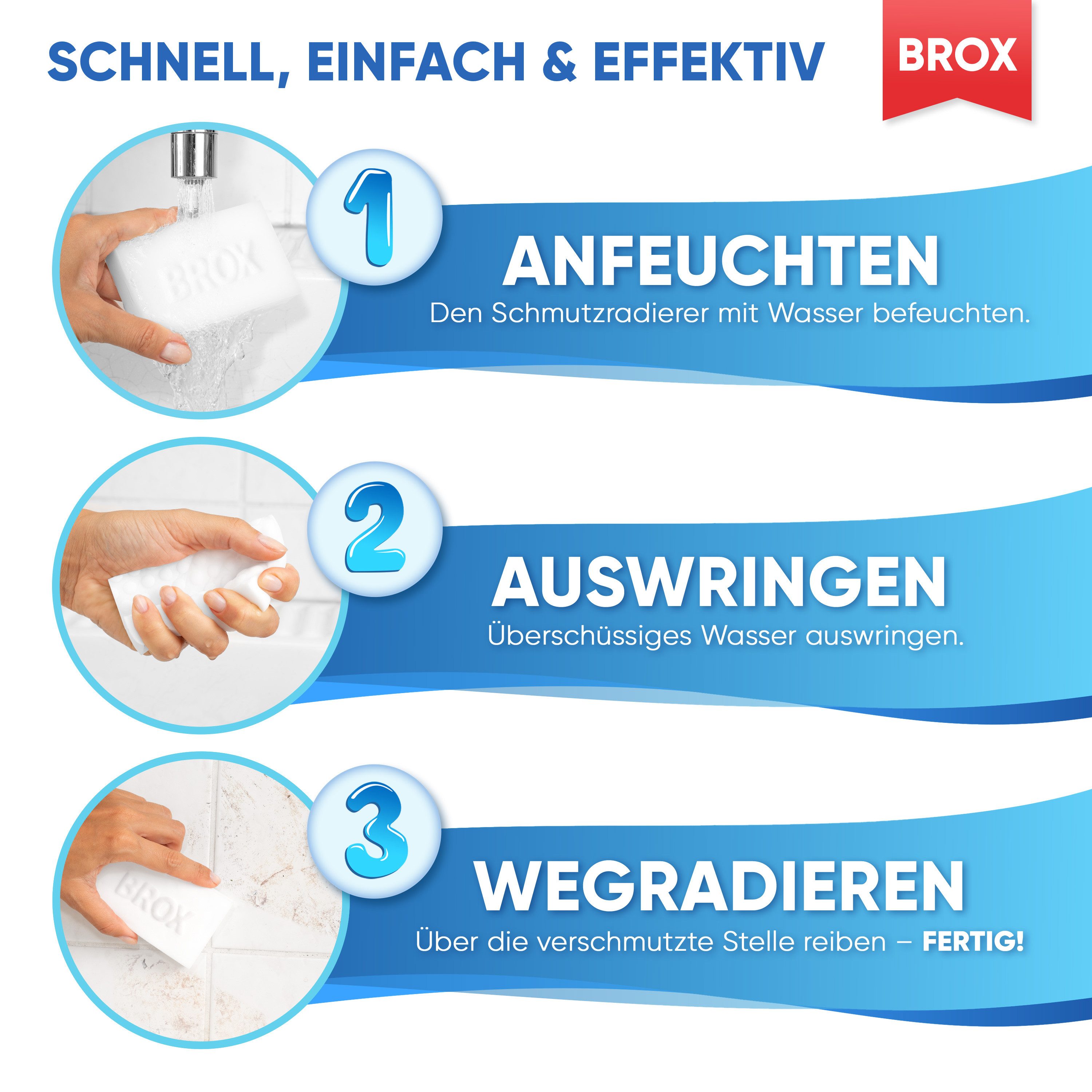 BROX Radierschwamm für weiße Wände, Schuhe und Böden Schmutzradierer (18-St. verbesserte Schaumstruktur)