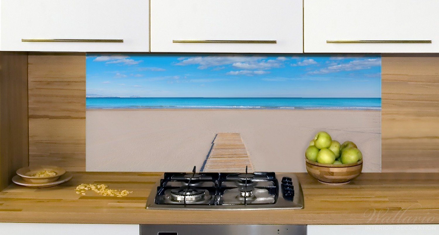Wallario Küchenrückwand (1-tlg) Auf dem blauen Holzweg zum Meer