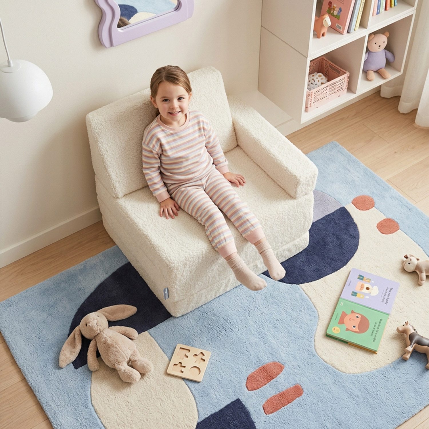 Klappmatratze KFM-700, KiddyMoon, 30.0 cm hoch, (Teddy-Bezug), Kindermöbel aus Schaumstoff mit Teddy-Plüsch