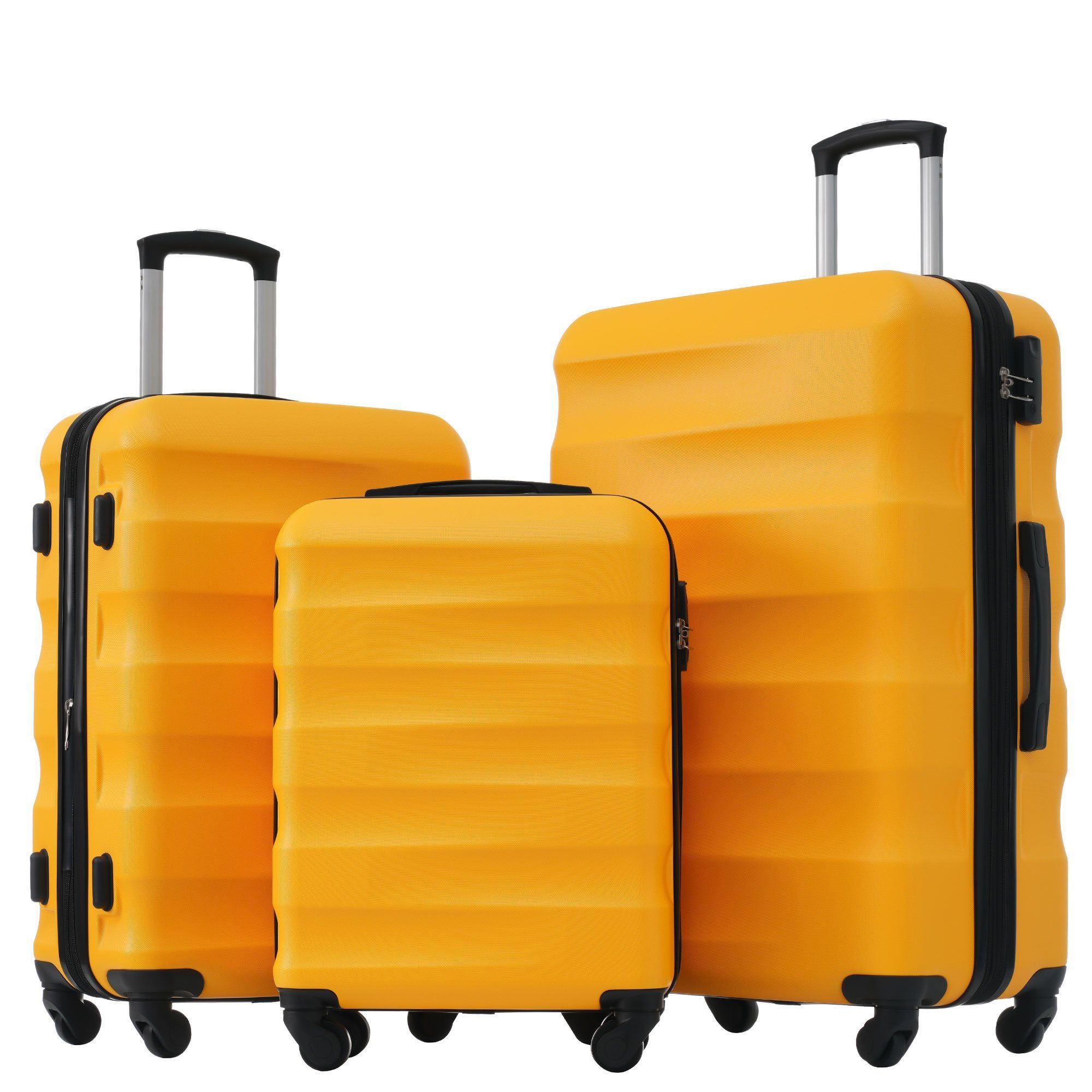 Ulife Trolleyset Kofferset Reisekoffer ABS-Material, TSA Zollschloss, 360° -Räder, 4 Rollen, (3 tlg) Gelb