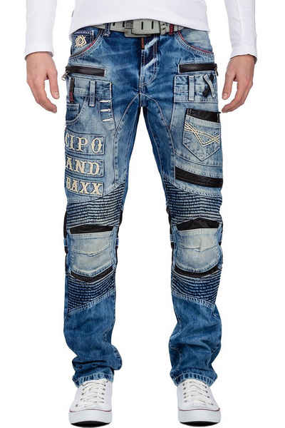 Cipo & Baxx Bikerjeans »BA-CD637 Regular Fit Jeans Hose Ripped« mit Kunstleder Teilen und Nieten