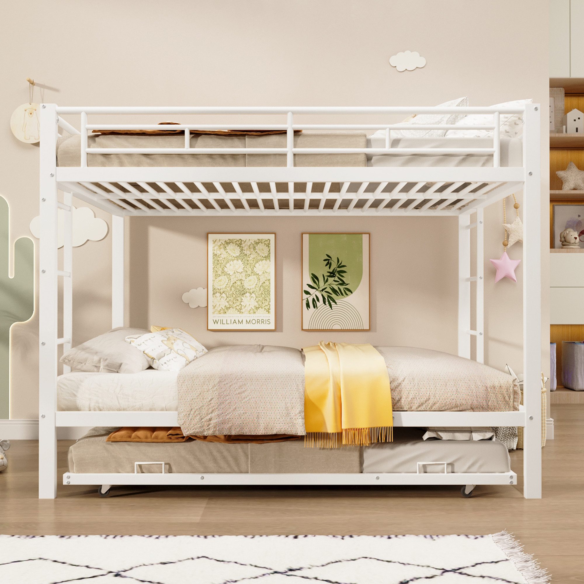 Flieks Etagenbett, Metallbett Hochbett Kinderbett 140x200cm mit Ausziehbett günstig online kaufen