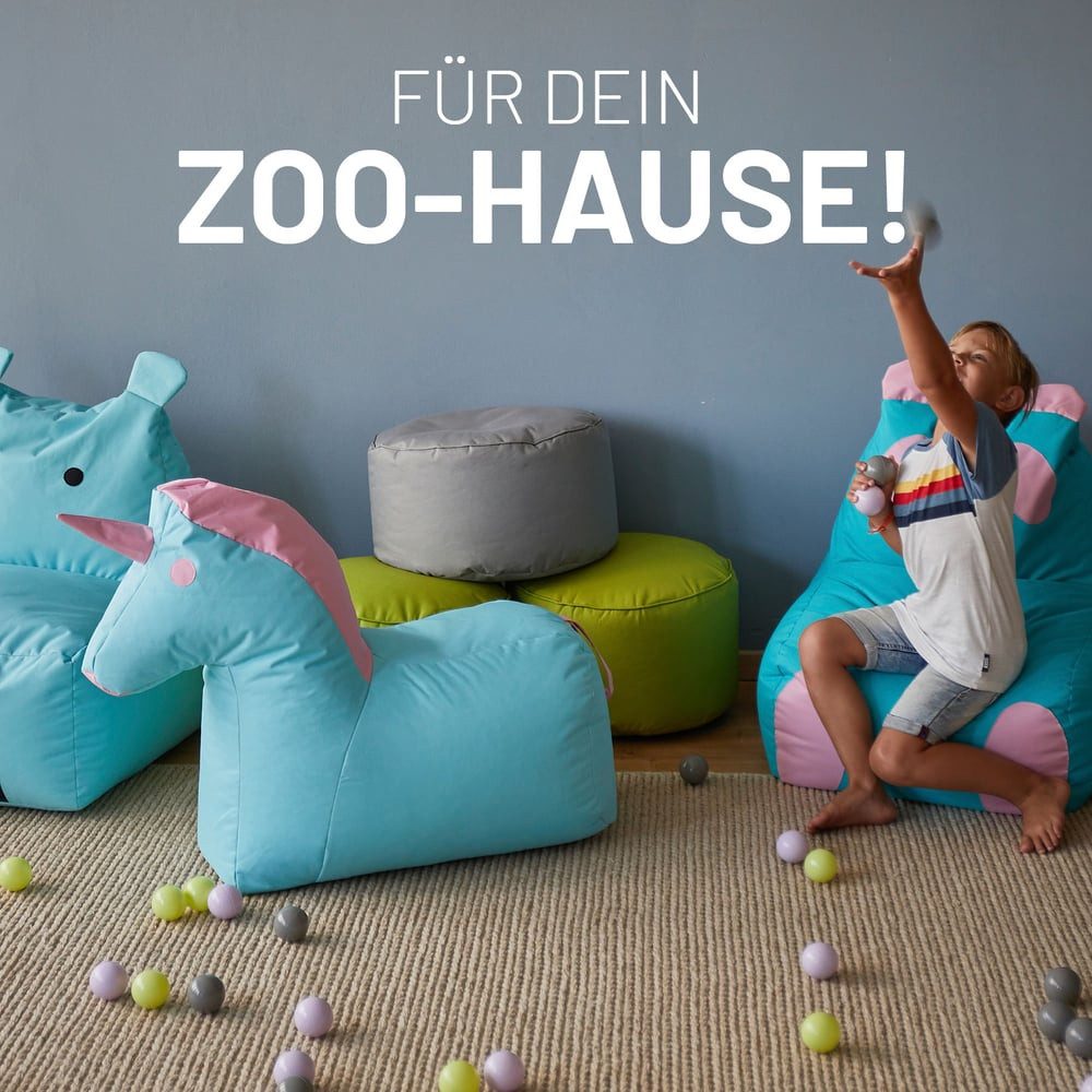 Lumaland Sitzsack Kinder Einhorn Kissen Tier 85x70x45 cm, kuscheliges Sitzkissen, Unicorn Motiv, pflegeleicht