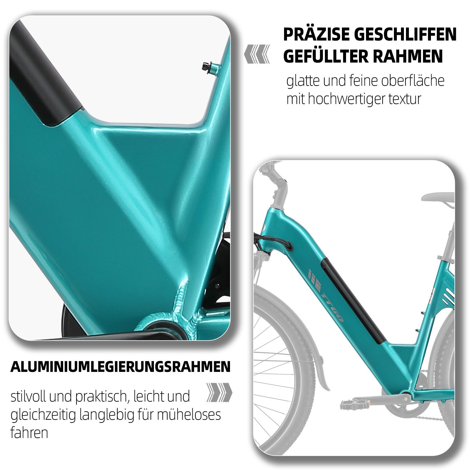 TTGO E-Bike Cityrad 28 Zoll, 110km, mit Federsattelstütze, Elektrofahrrad für Damen Herren, 7 Gang Shimano, Kettenschaltung, Heckmotor, 648 Wh, City E-Bike mit Shimano Schaltung & LCD-Display