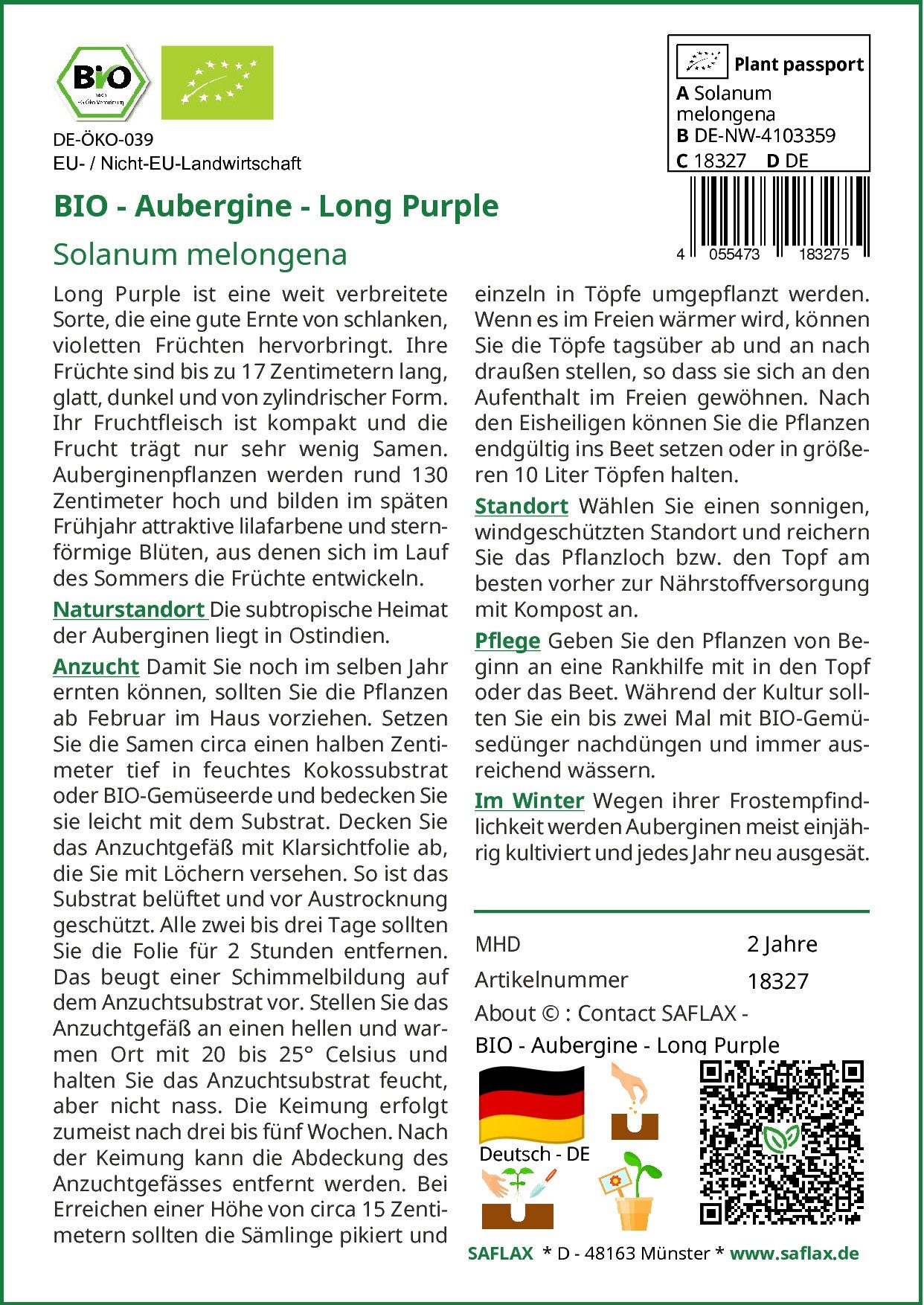 Thumbnail - SAFLAX Gemüsesamen SAFLAX - Samen - BIO - Aubergine - Long Purple