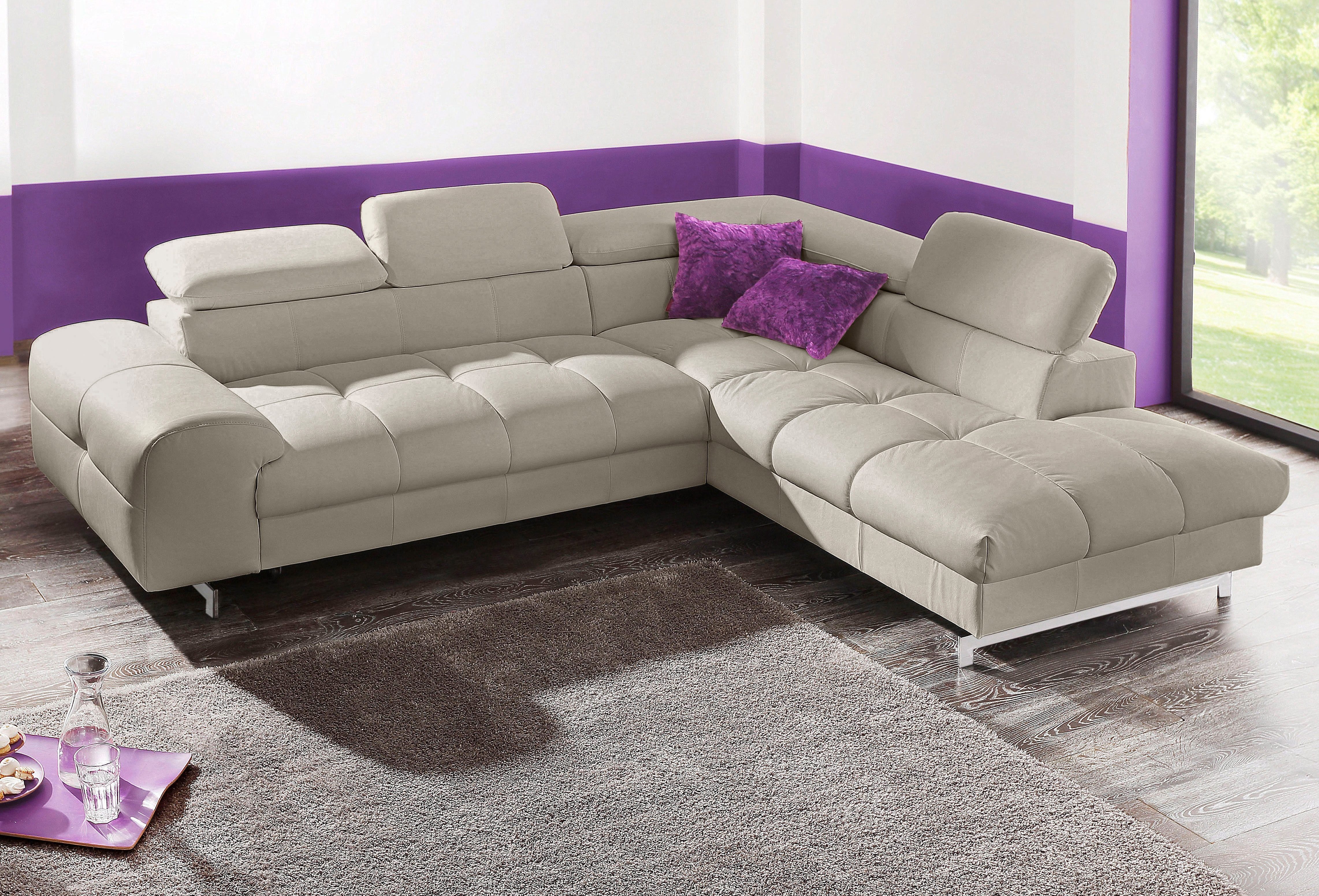 COTTA Ecksofa Chef L-Form, mit Kopfteilverstellung, edle Metallkufen, wahlweise mit Bettfunktion