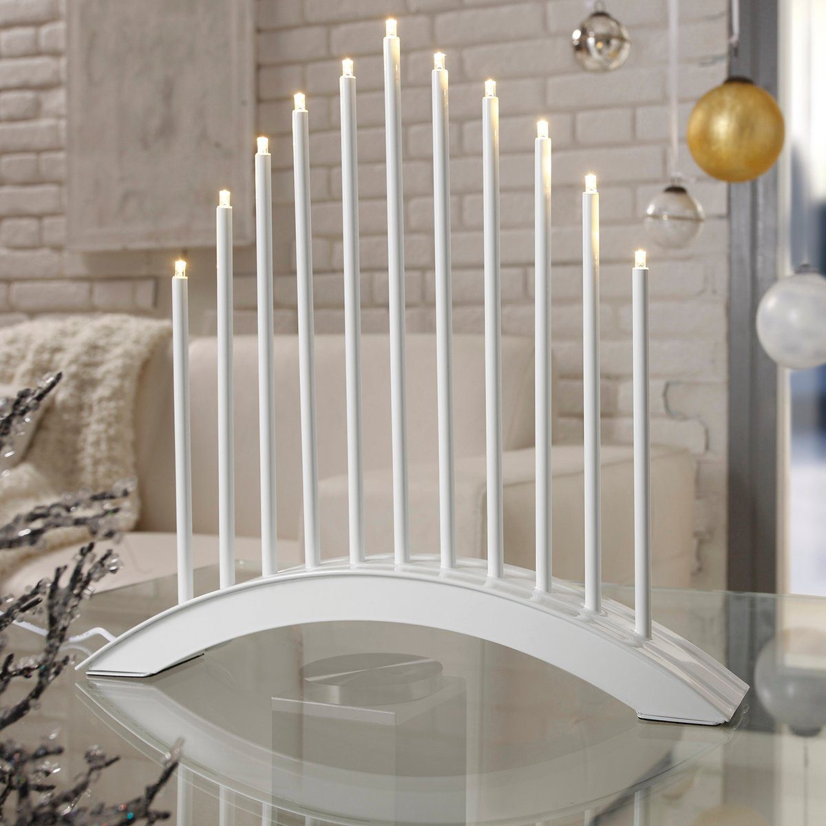 MeLiTec Fensterleuchter SL20-1, warmweiß, LED, Lichterbogen, Schwibbogen, Advent, Weihnachtsleuchter, Stimmungsleuchte, Brücke, Weiß, XMAS